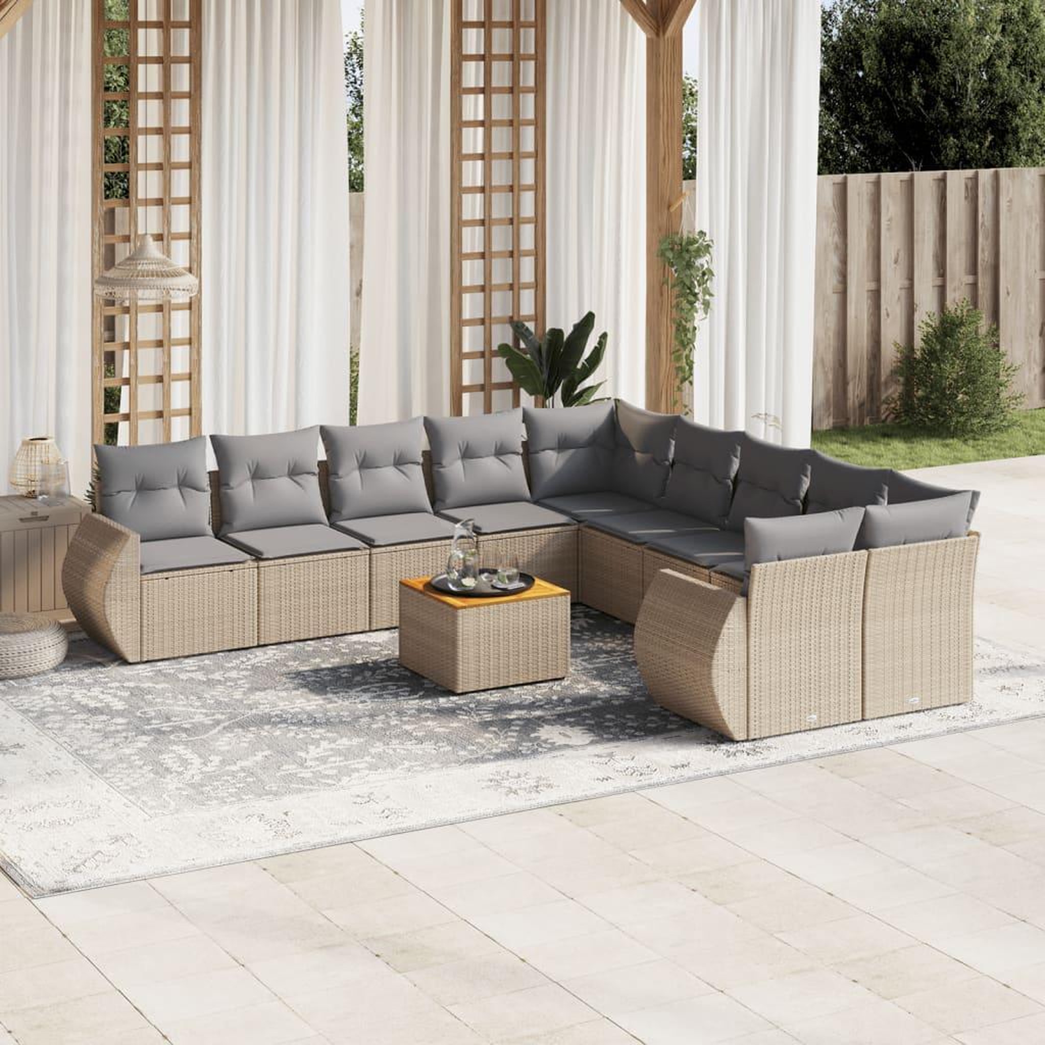 VIDAXL Salon de jardin 11 pcs avec coussins beige resine tressee