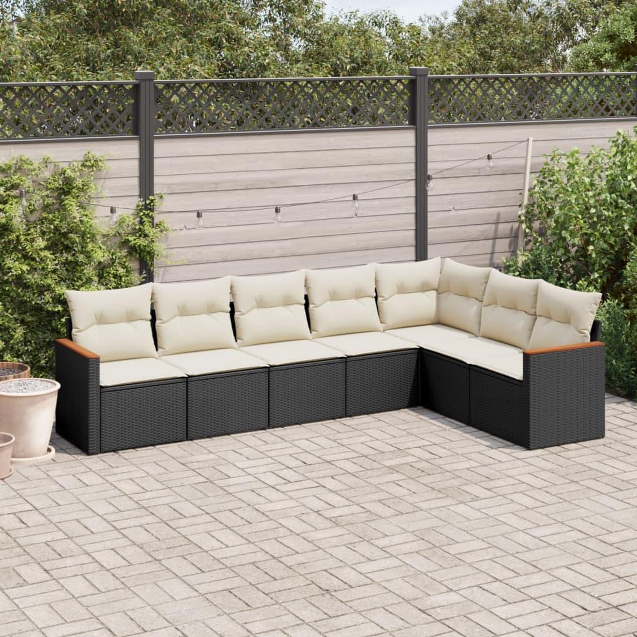 VIDAXL Salon de jardin 7 pcs avec coussins noir resine tressee