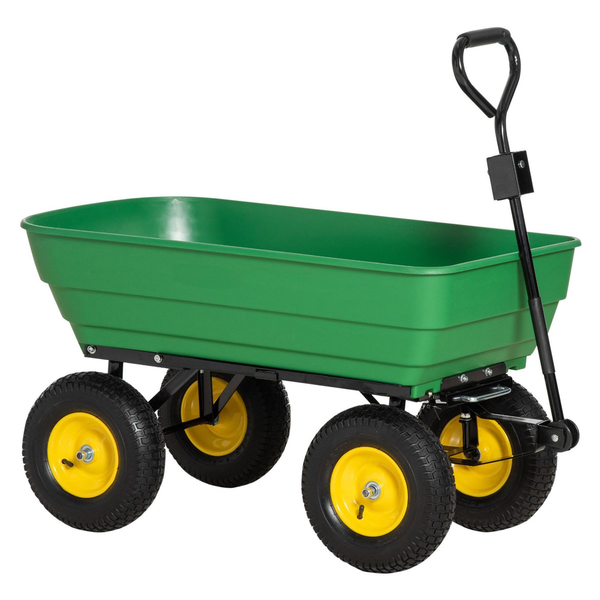 OUTSUNNY Chariot de jardin à main benne basculante 75° 125L charge max. 200 Kg 4 roues pneumatiques acier PP jaune vert