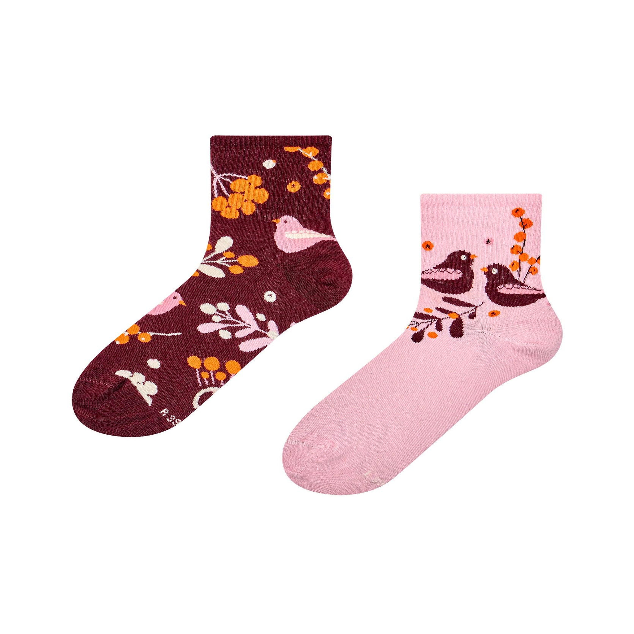 DEDOLES Chaussettes courtes oiseaux & baies. Coloris disponibles : Rose