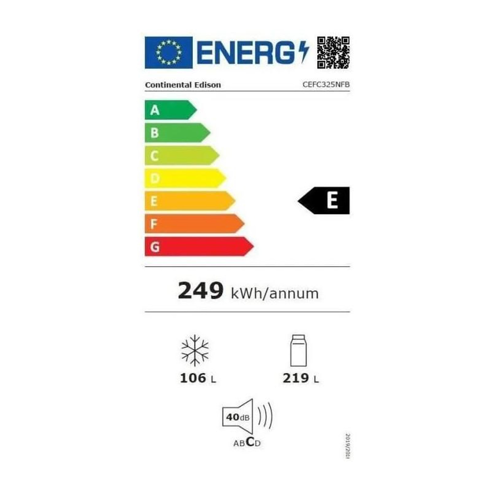 Voir la diapositive 4 : CONTINENTAL EDISON Réfrigérateur congélateur bas - CONTINENTAL EDISON - 325L - Total No Frost - distributeur d'eau- Noir