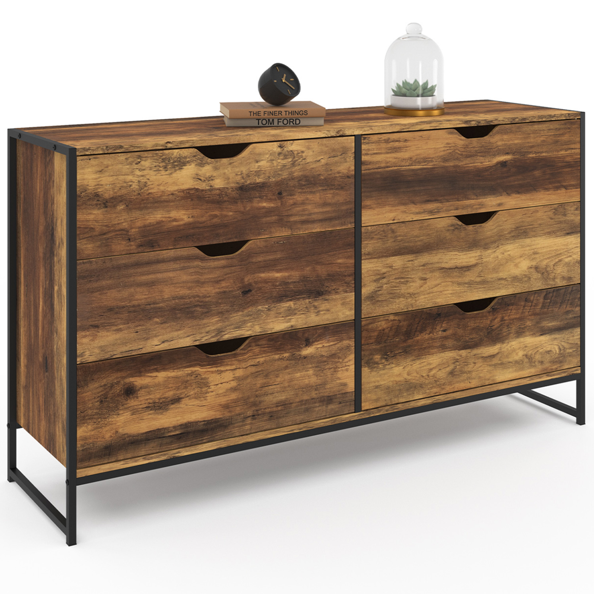 ID MARKET Commode 6 tiroirs hawkins xxl 140 cm design industriel