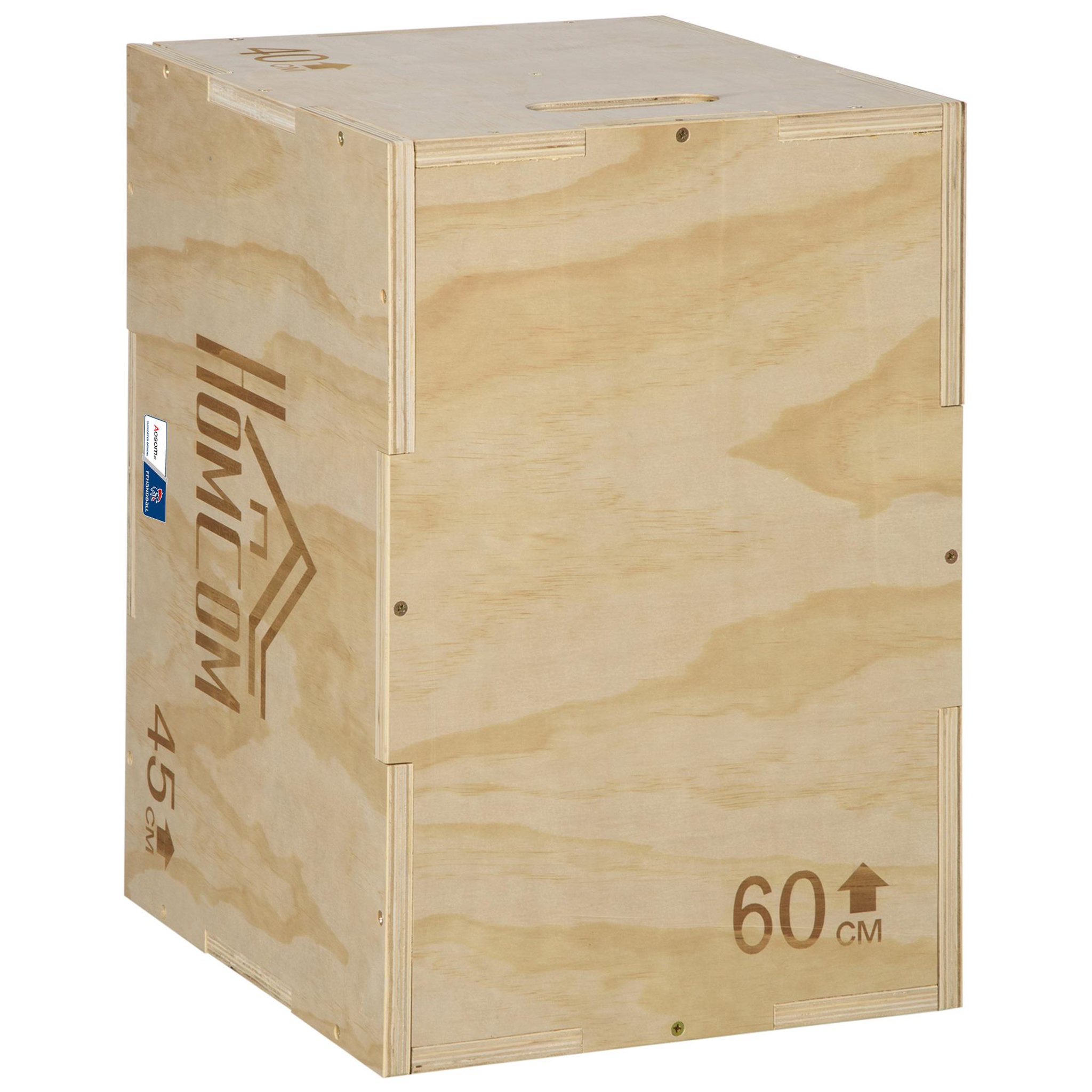 Voir la diapositive 4 : HOMCOM Box jump - box de pliométrie - collaboration Aosom.fr x FFHandball - 40/45/60H cm - max. 120 Kg - bois