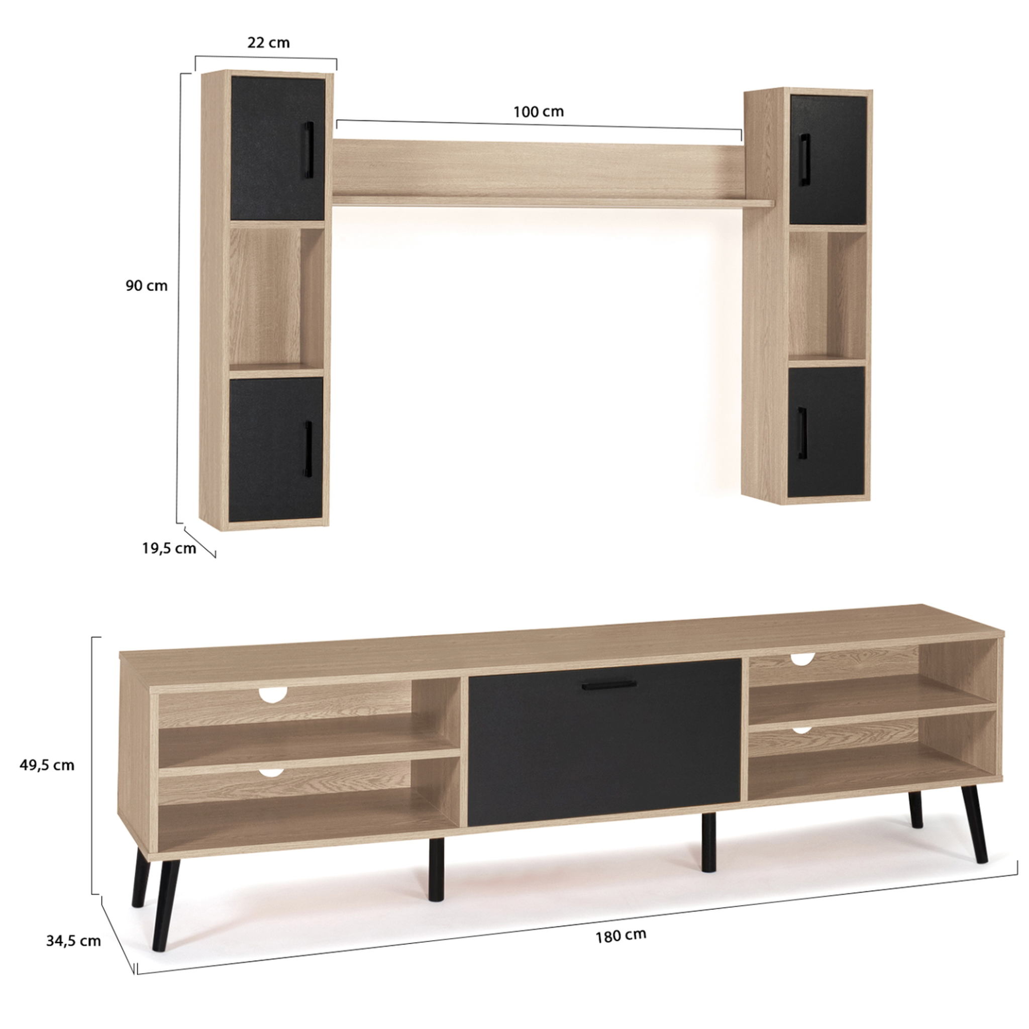 Voir la diapositive 6 : ID MARKET Ensemble meuble tv 180 cm et étagères houston bois et noir