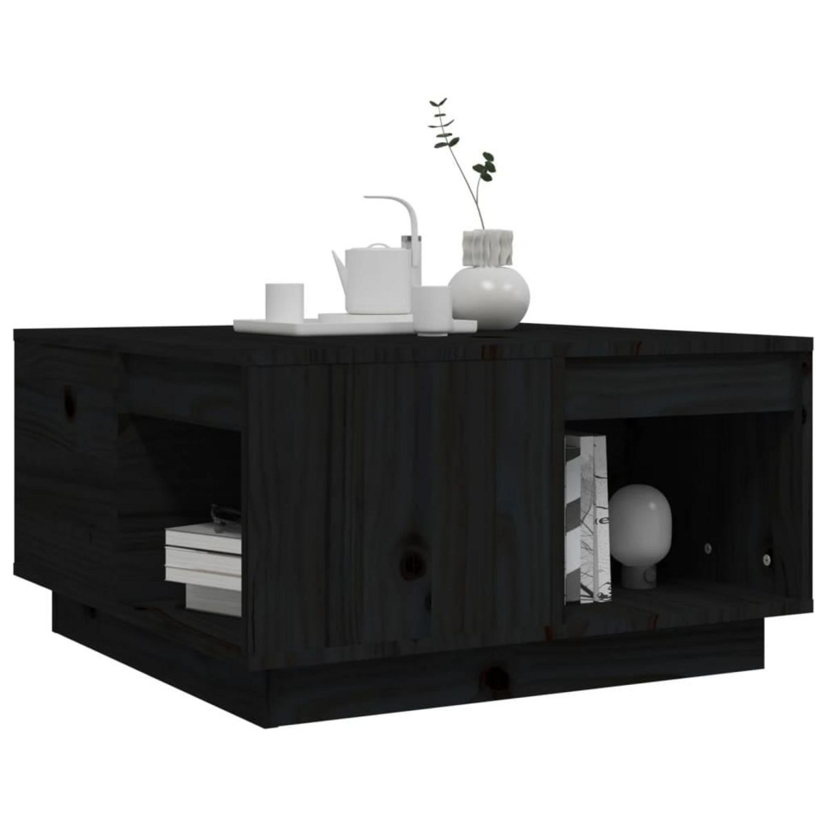 VIDAXL Table basse Noir 60x61x32,5 cm Bois massif de pin