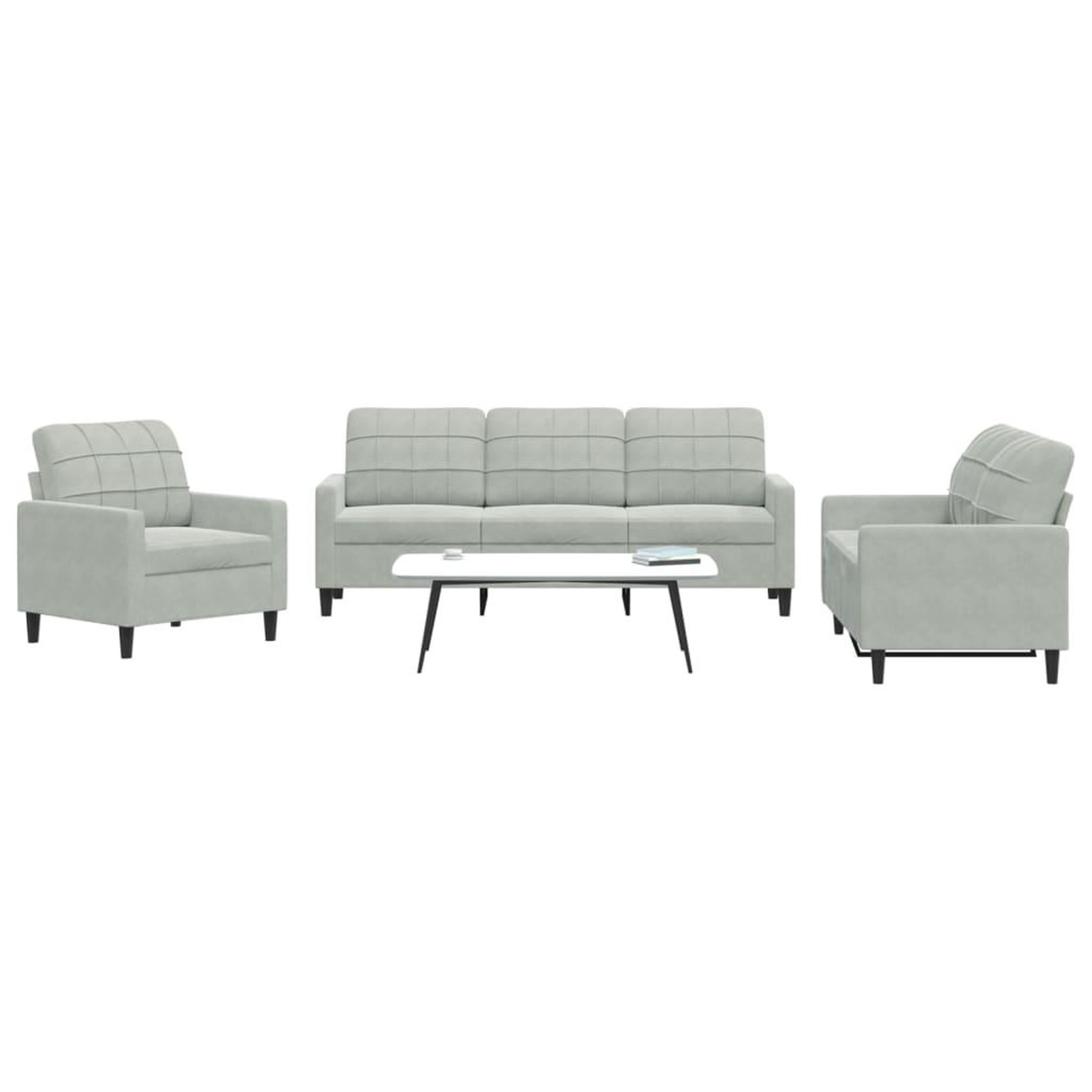 VIDAXL Ensemble de canapes 3 pcs avec coussins Gris clair Velours