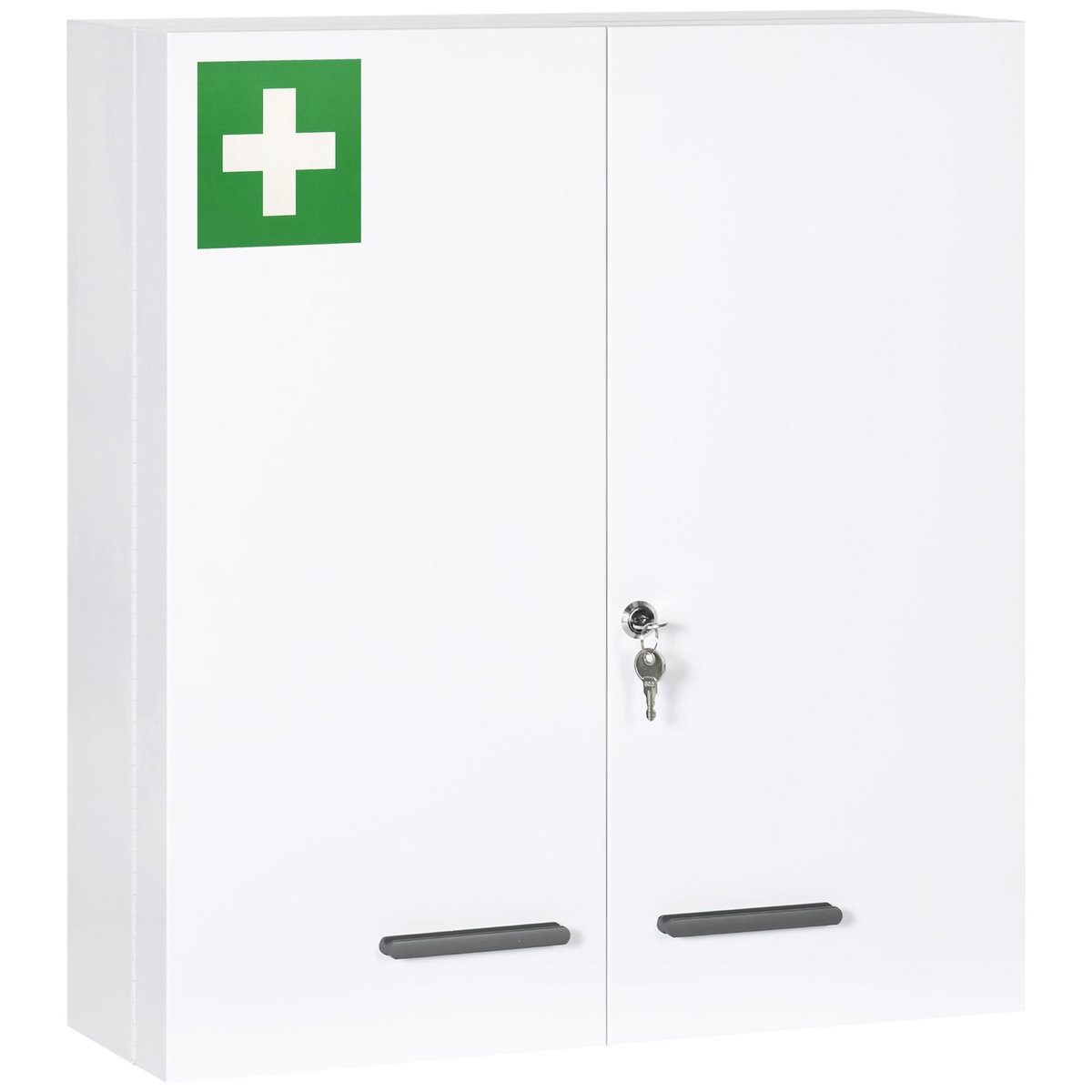 KLEANKIN Armoire à pharmacie murale verrouillable 2 portes 6 étagères 6 compartiments dim. 55 x 18 x 60 cm acier blanc