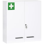 KLEANKIN Armoire à pharmacie murale verrouillable 2 portes 6 étagères 6 compartiments dim. 55 x 18 x 60 cm acier blanc