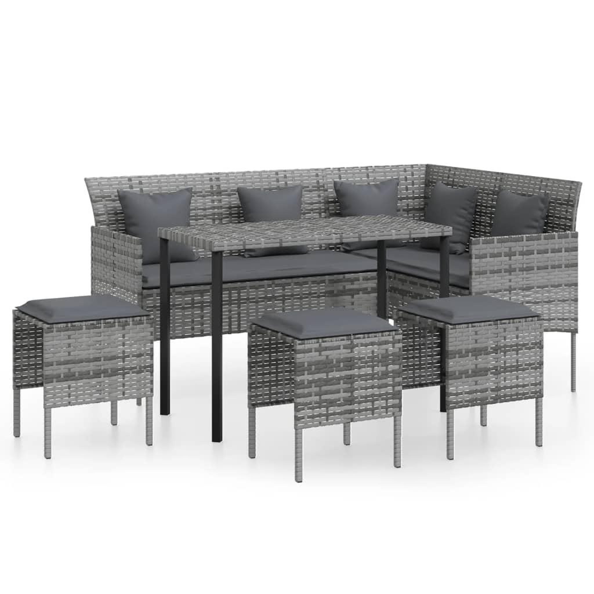 Voir la diapositive 2 : VIDAXL Ensemble de canapes en L 5pcs avec coussins resine tressee gris