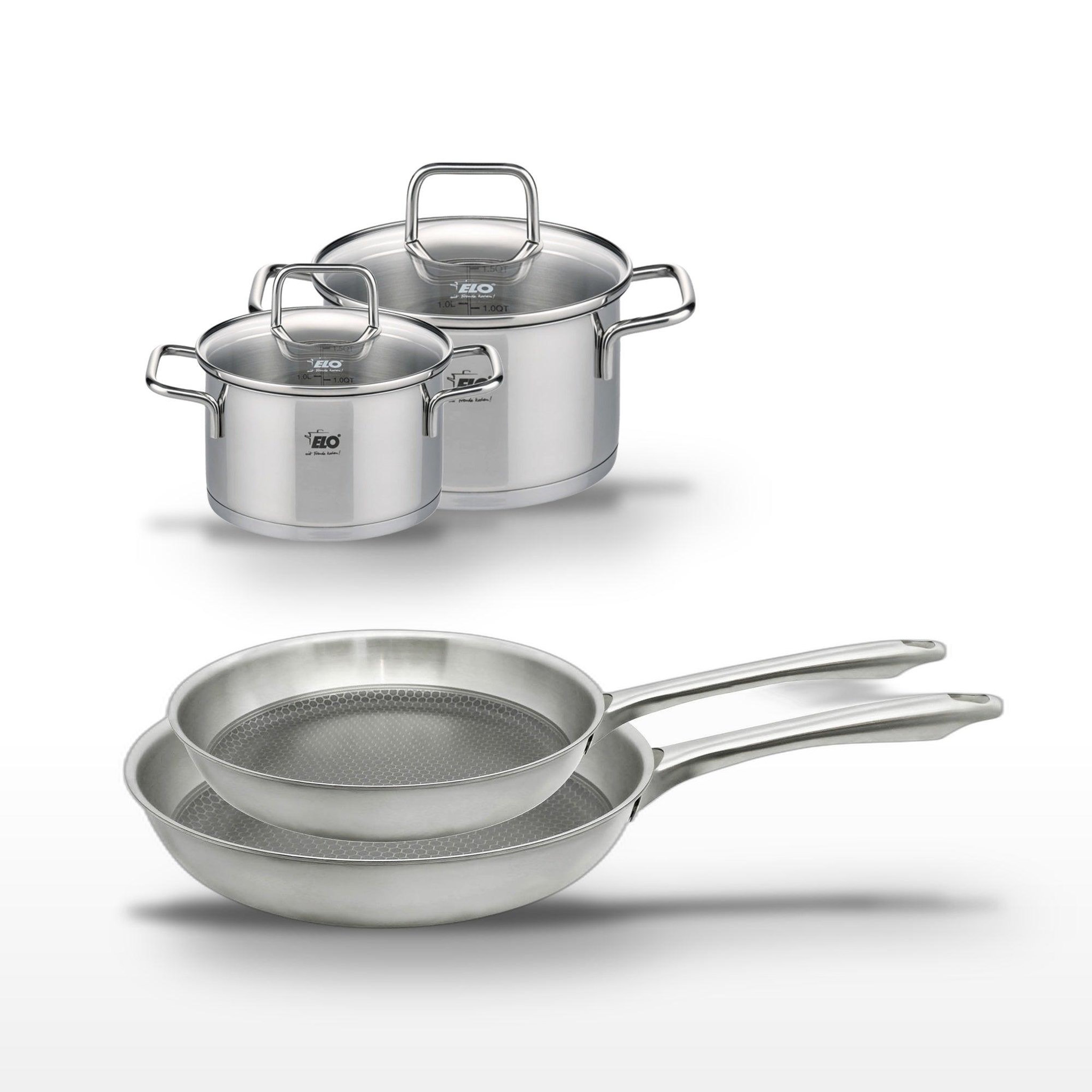 ELO Lot 2 poêles 24/28cm & 2 faitouts 16/20cm elo relief passion