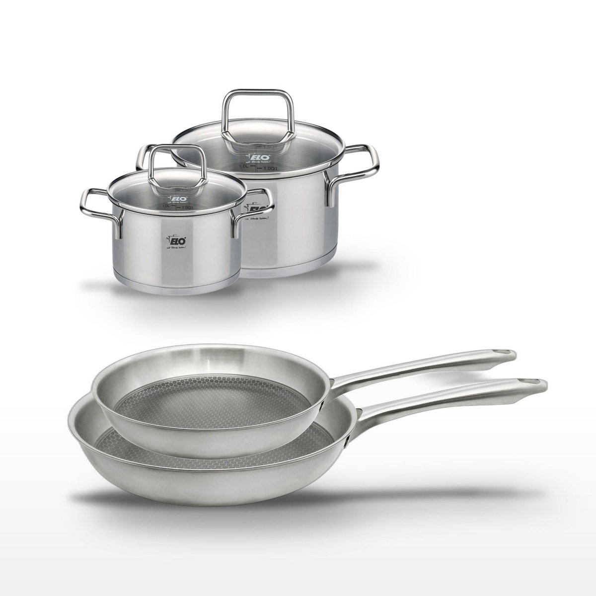 ELO Lot 2 Poêles 24/28cm & 2 Faitouts 16/20cm Elo Relief Passion