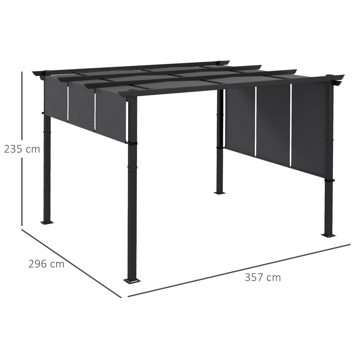 OUTSUNNY Pergola 3 toiles coulissantes - dim. 3,57L x 2,96l x 2,35H m - acier époxy noir polyester haute densité anthracite