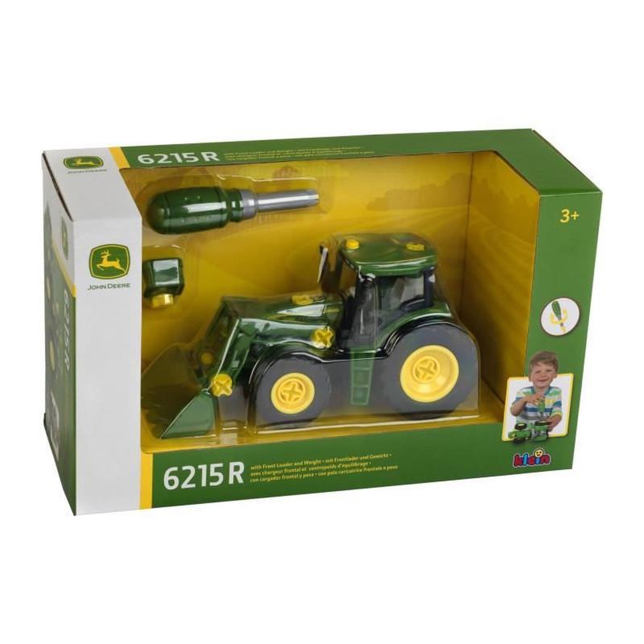 Klein Tracteur a monter John Deere - KLEIN - 3977 - Chargeur frontal, contrepoids d'équilibrage et tournevis - Echelle 1/24e - Des 3