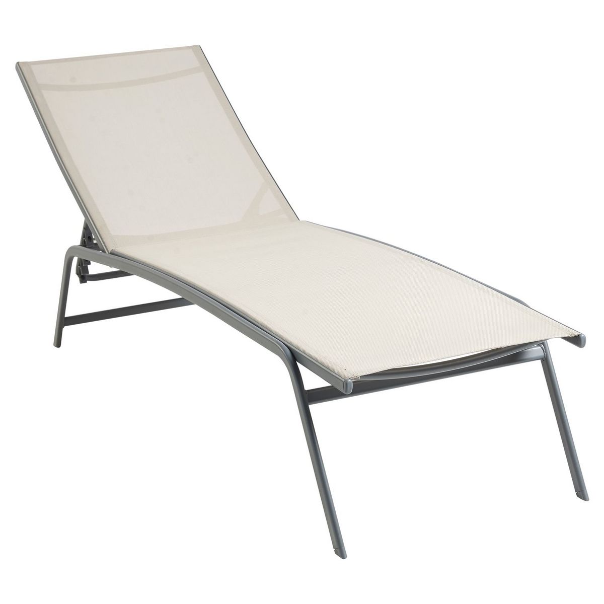 GARDENSTAR Bain de soleil 4 positions acier textilène blanc gris TULA