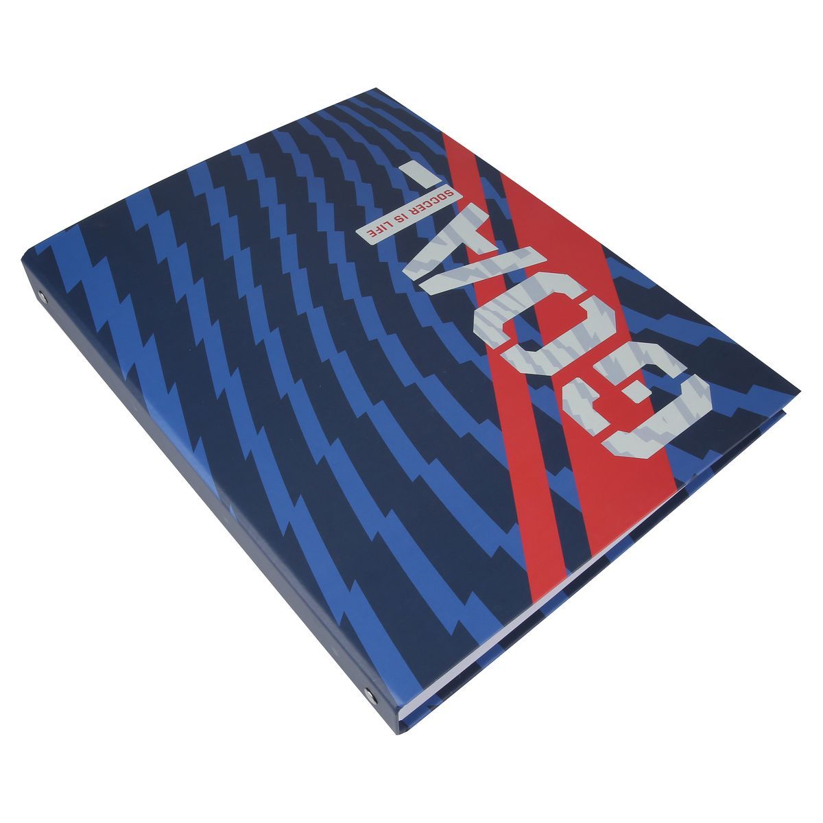 AUCHAN Classeur A4 rigide 4 anneaux dos 20mm bleu FOOTBALL