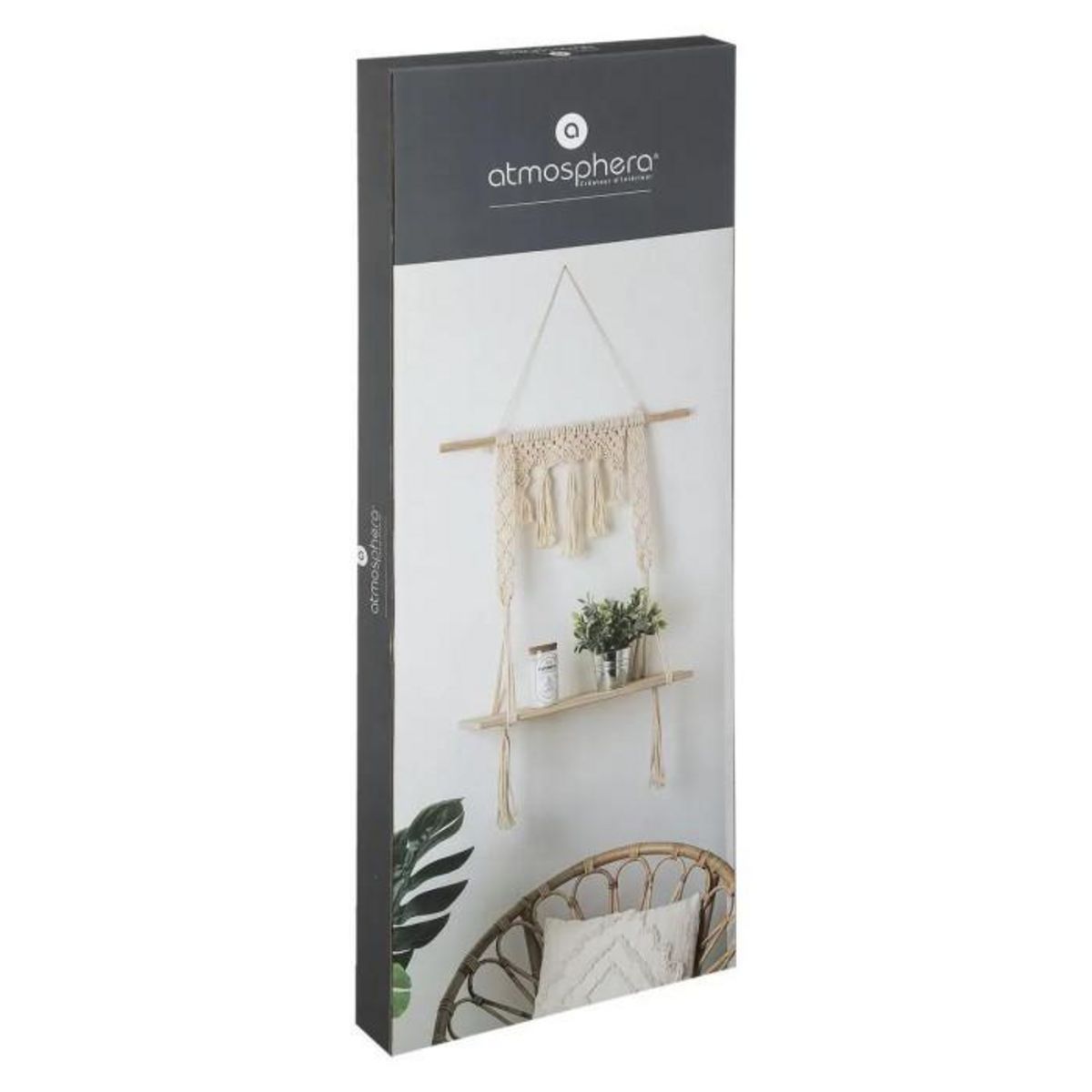 ATMOSPHERA Étagère Murale en Bois  Macramé  80cm Ivoire