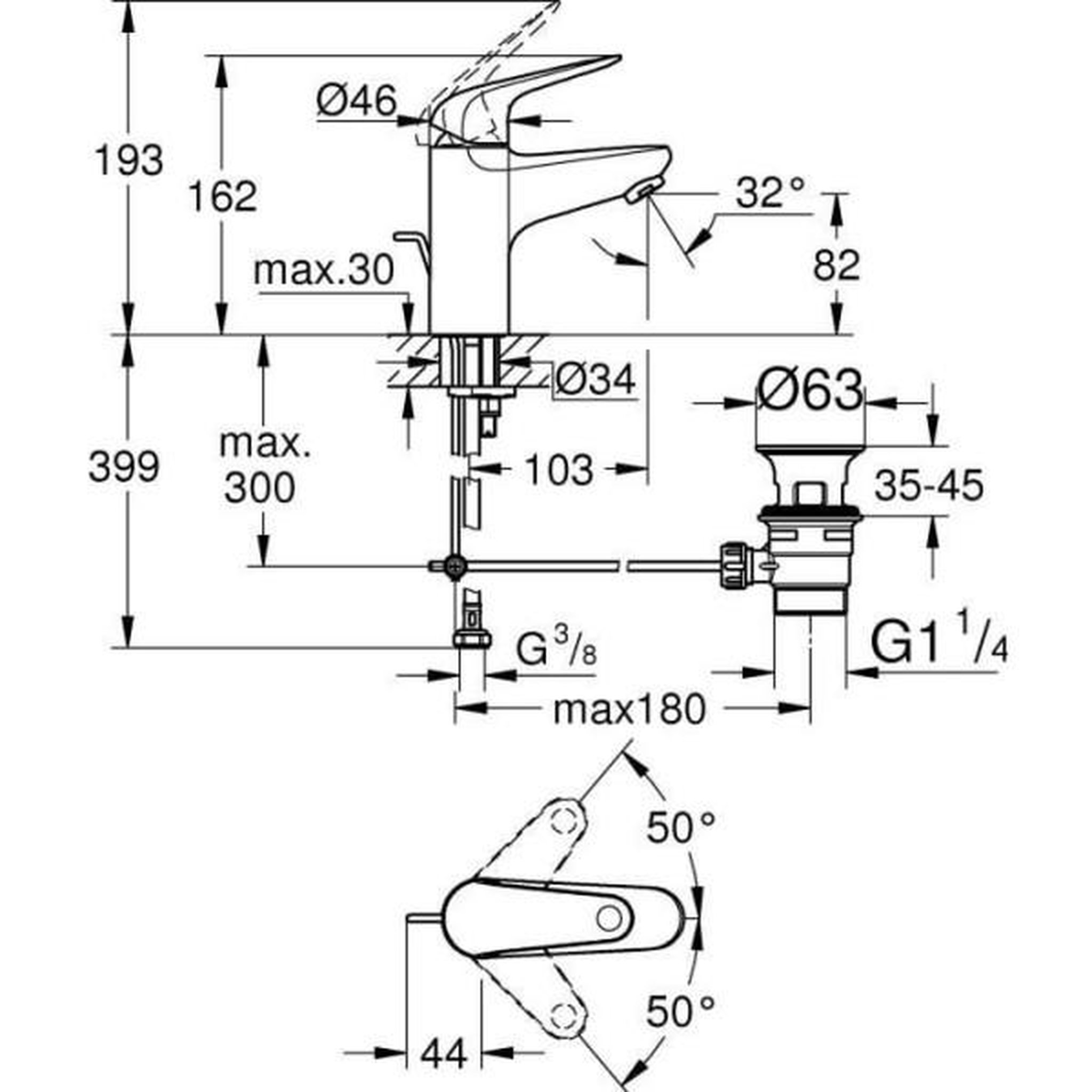 Voir la diapositive 3 : Grohe Mitigeur monocommande lavabo - grohe swift - 24316001 - chromé - taille s - economie d'eau