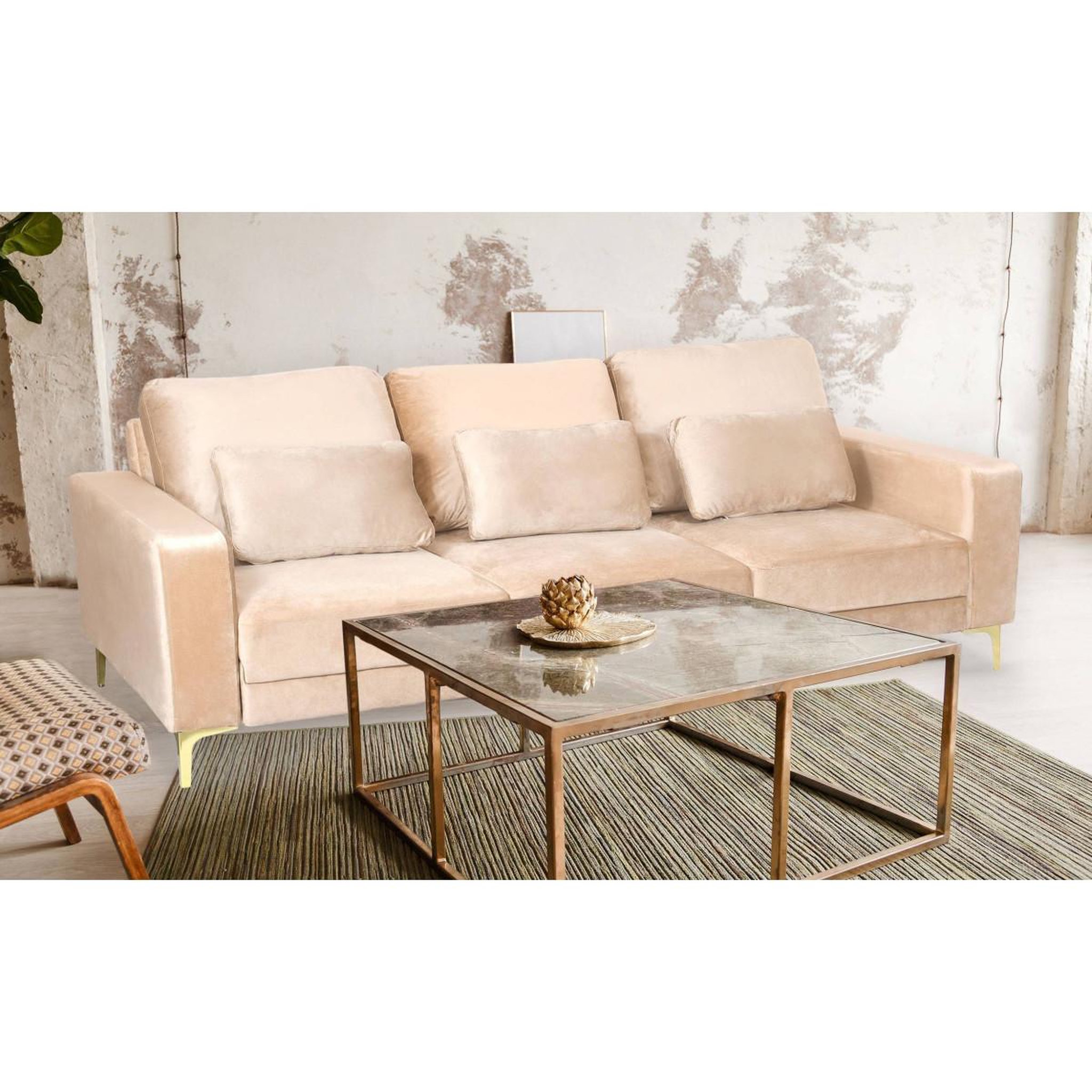 Voir la diapositive 5 : Paris Prix Canapé 3 Places en Velours  Ignacio  220cm Taupe