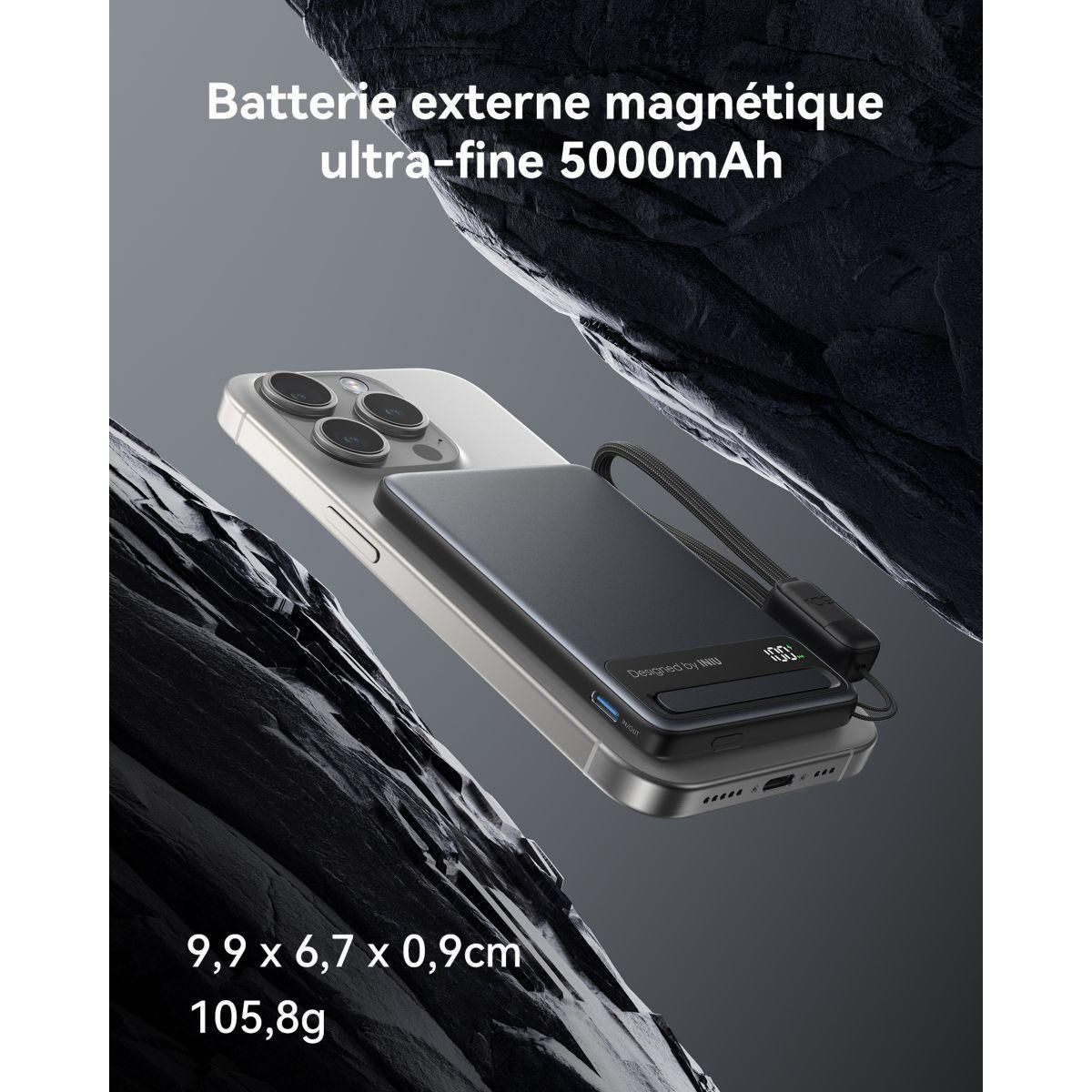 INIU Batterie externe 5 000 mAh MagPro slim noir