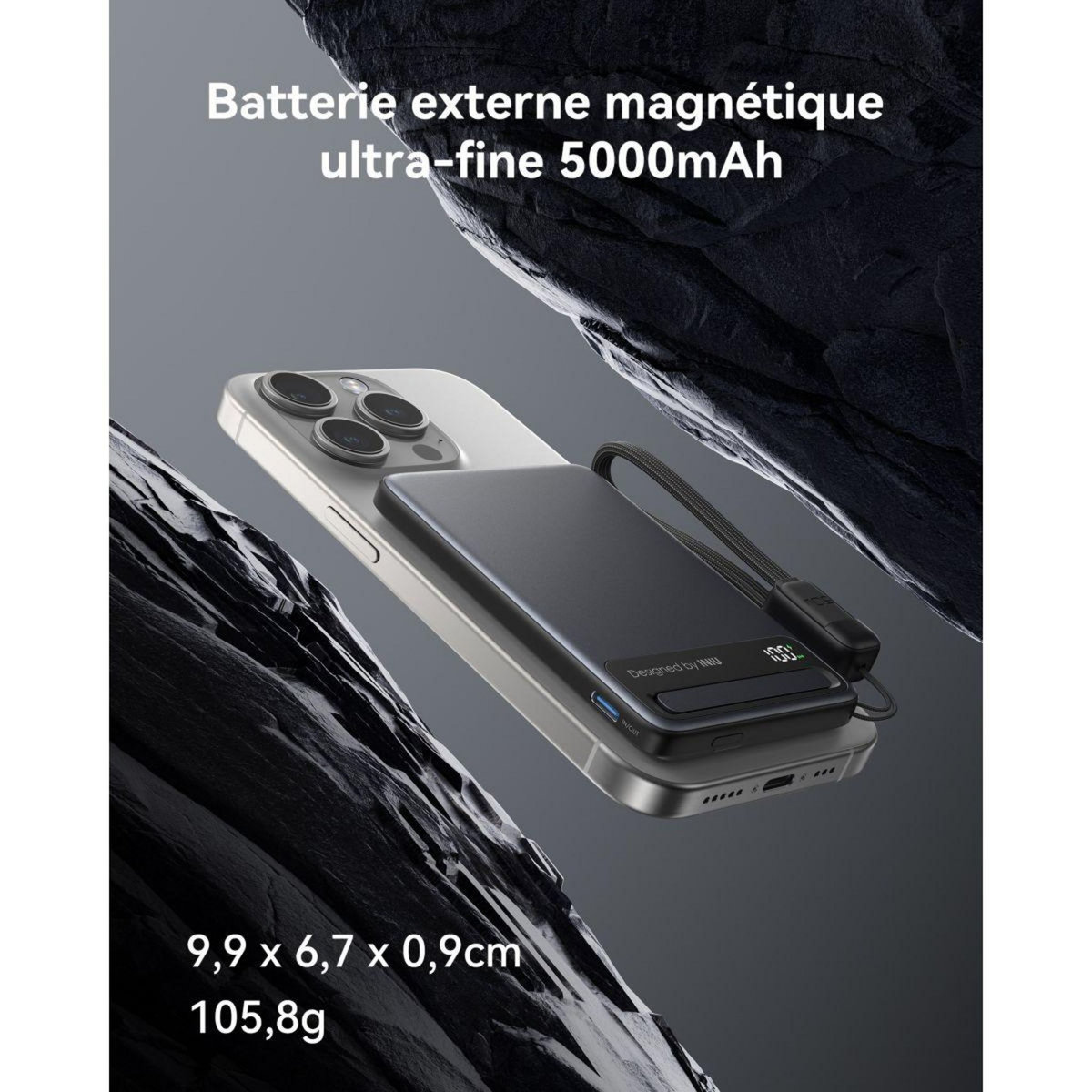 INIU Batterie externe 5 000 mAh MagPro slim noir