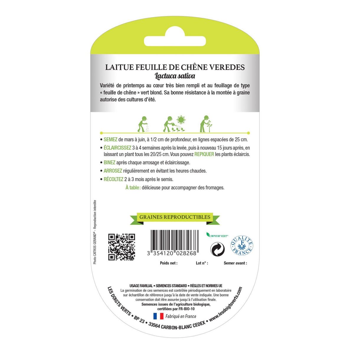 LES DOIGTS VERTS Graines laitue feuille de chêne veredes BIO Les Doigts Verts