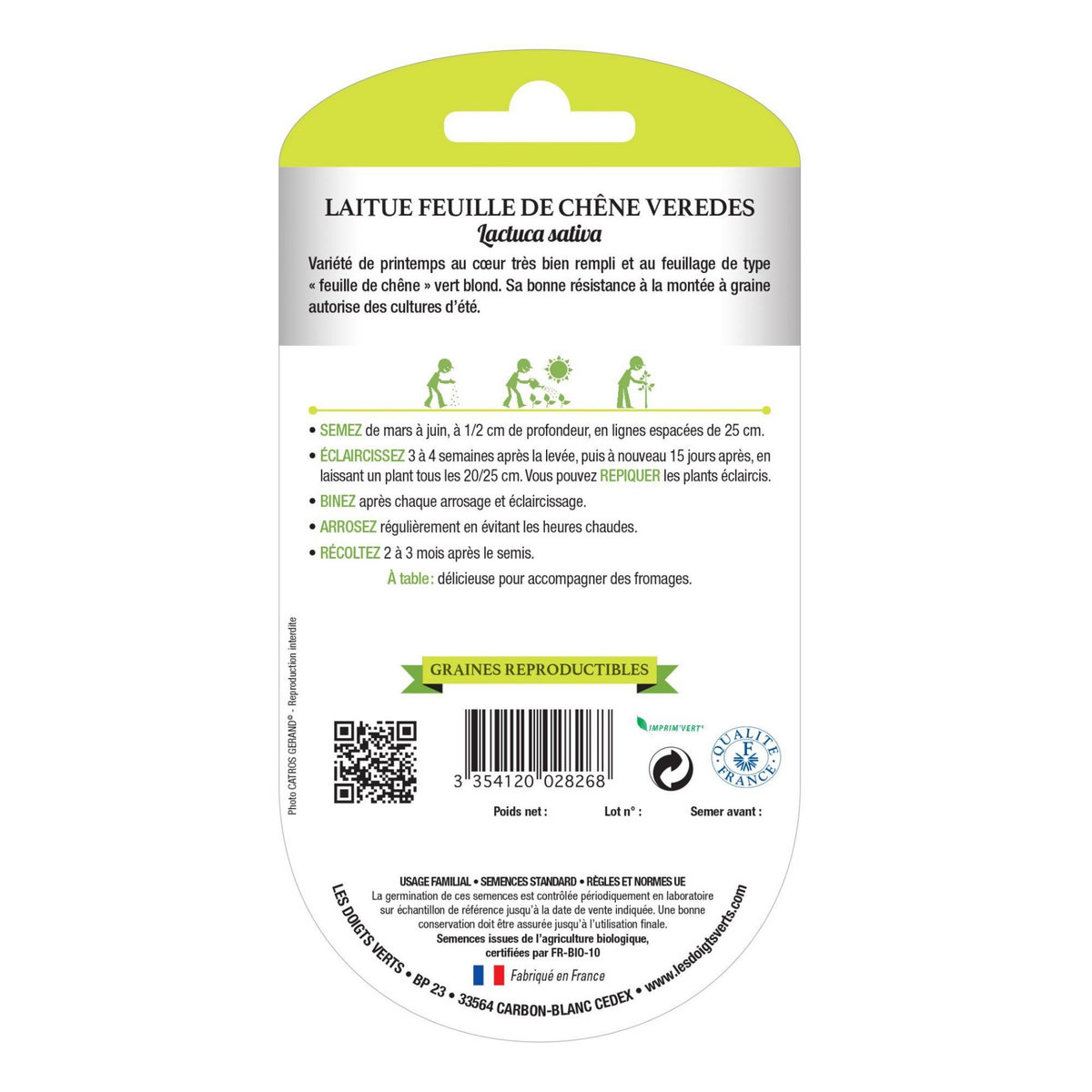 LES DOIGTS VERTS Graines laitue feuille de chêne veredes BIO Les Doigts Verts