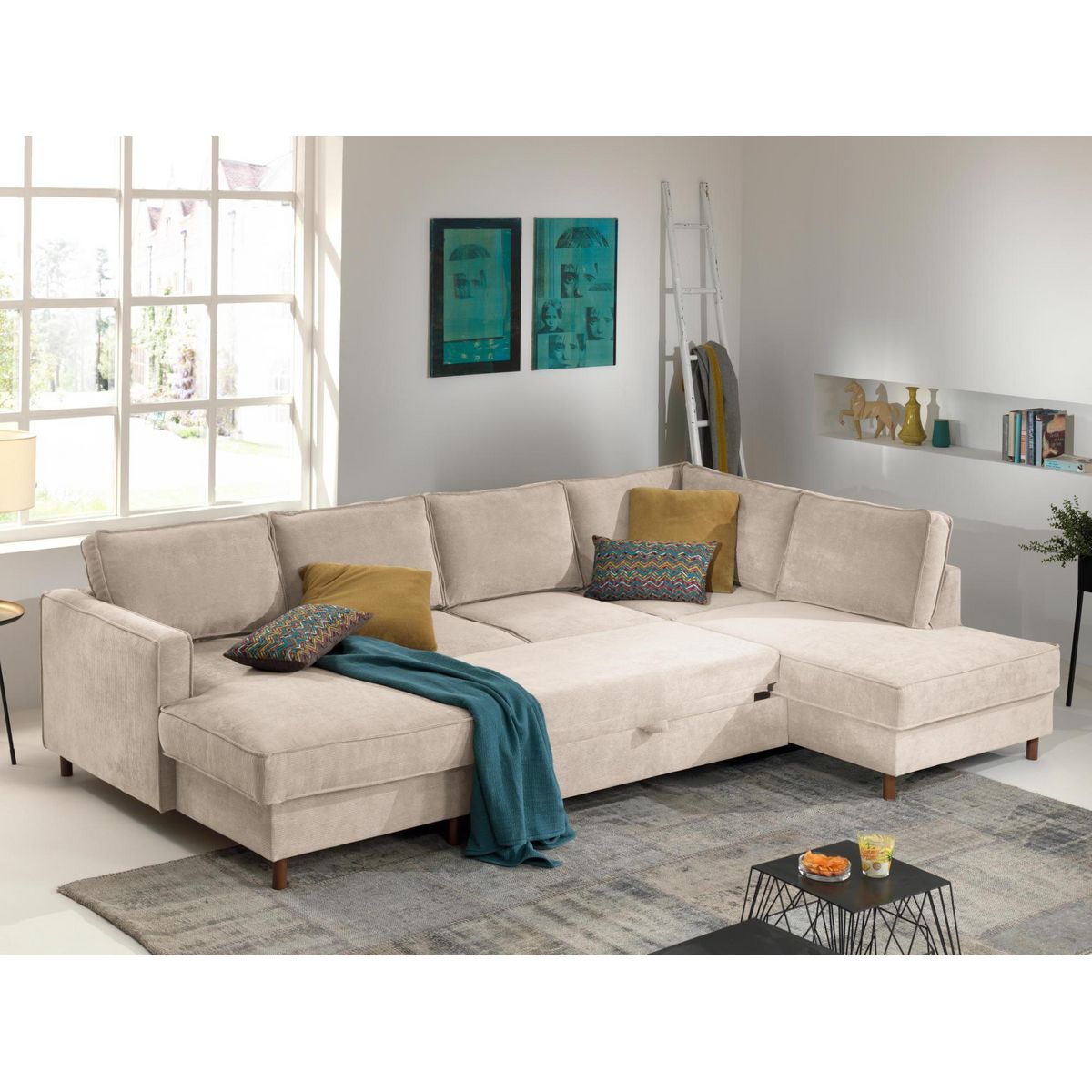 LISA DESIGN Jake - canapé panoramique d'angle droit - convertible avec coffre - 7 places - en velours côtelé