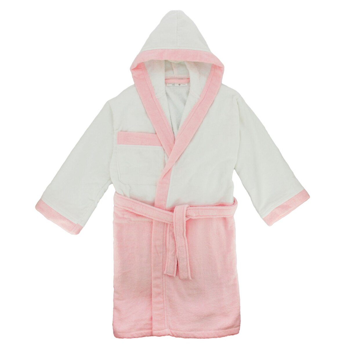 Peignoir enfant  bicolore en coton 380 g/m² avec capuche et poche à la poitrine