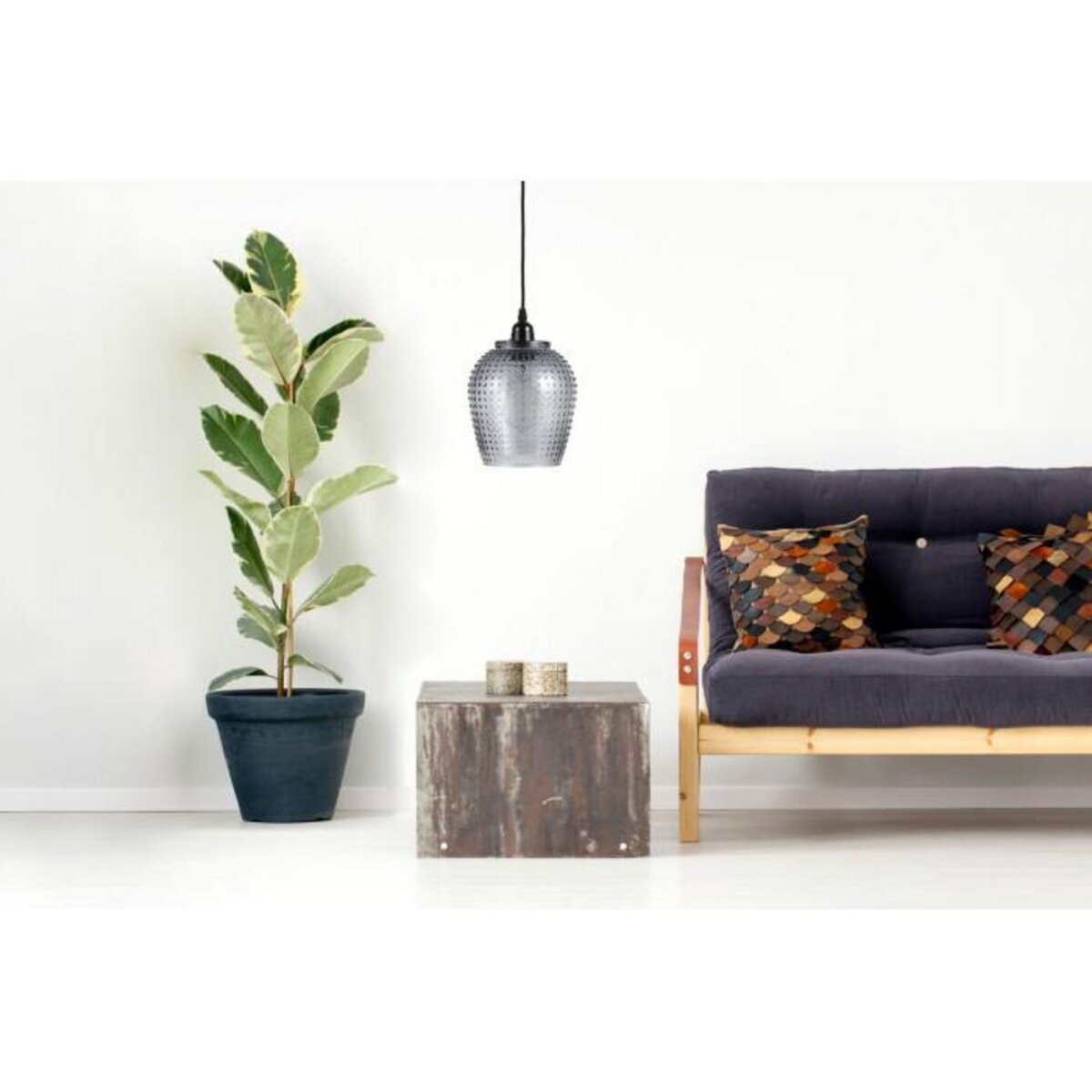 Paris Prix Lampe Suspension en Verre  Riva  27cm Gris