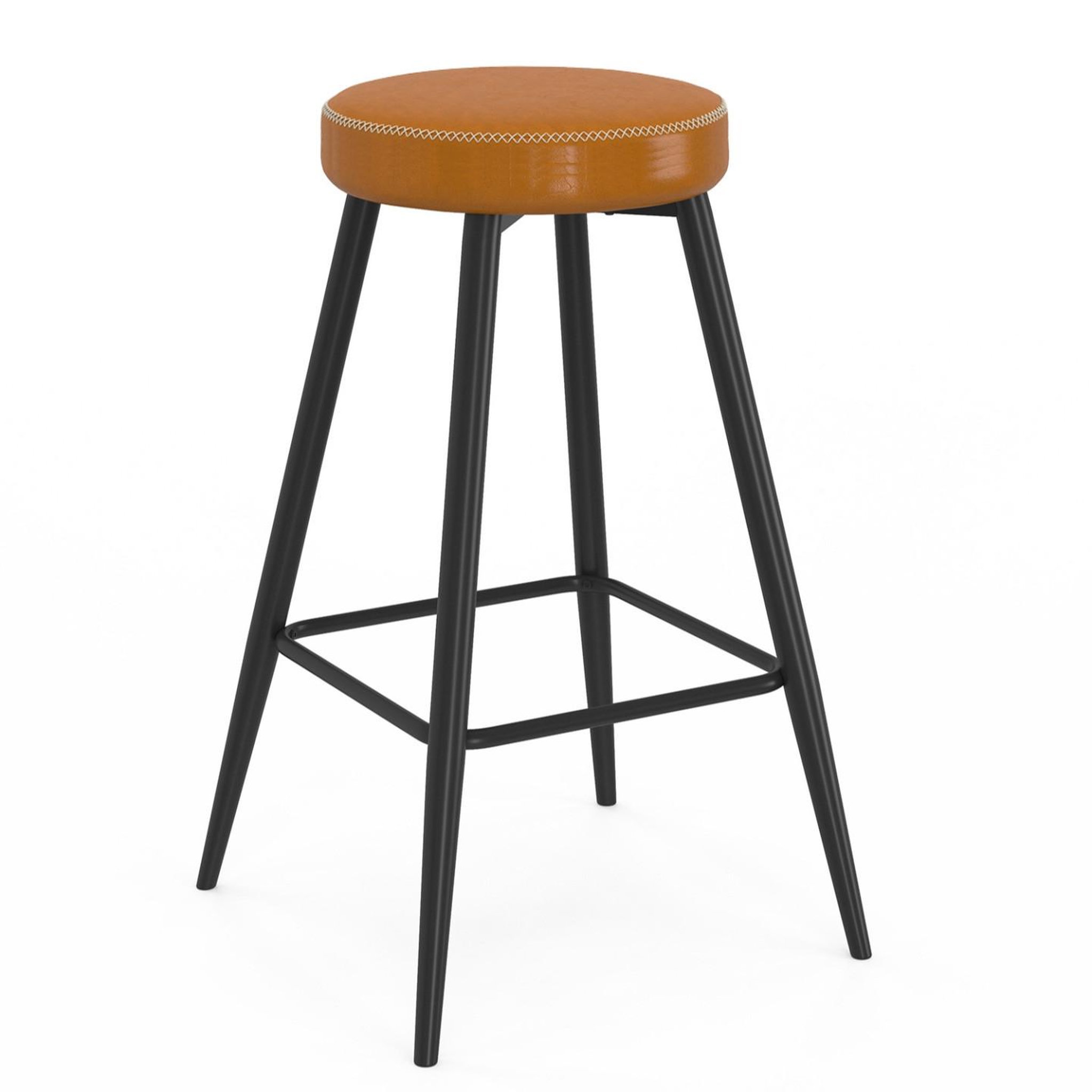 Voir la diapositive 2 : ID MARKET Lot de 2 tabourets de bar isaure marron avec coutures et pieds en métal noir