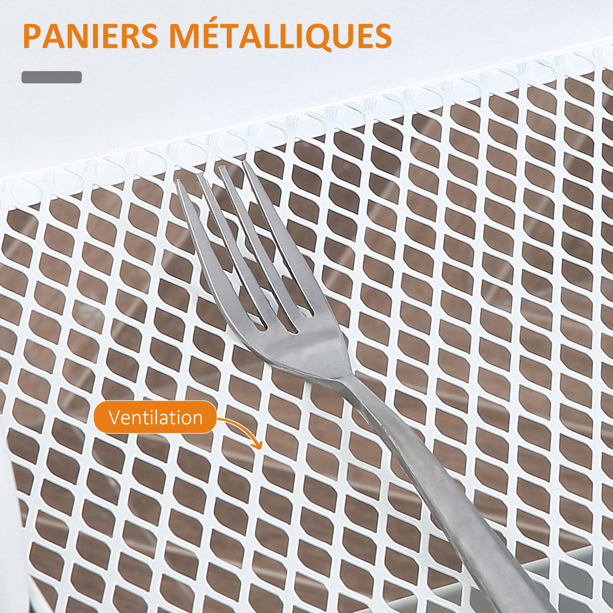 Voir la diapositive 5 : HOMCOM Desserte de cuisine chariot de service 2 étagères tiroir plateau aspect bois clair acier PP blanc
