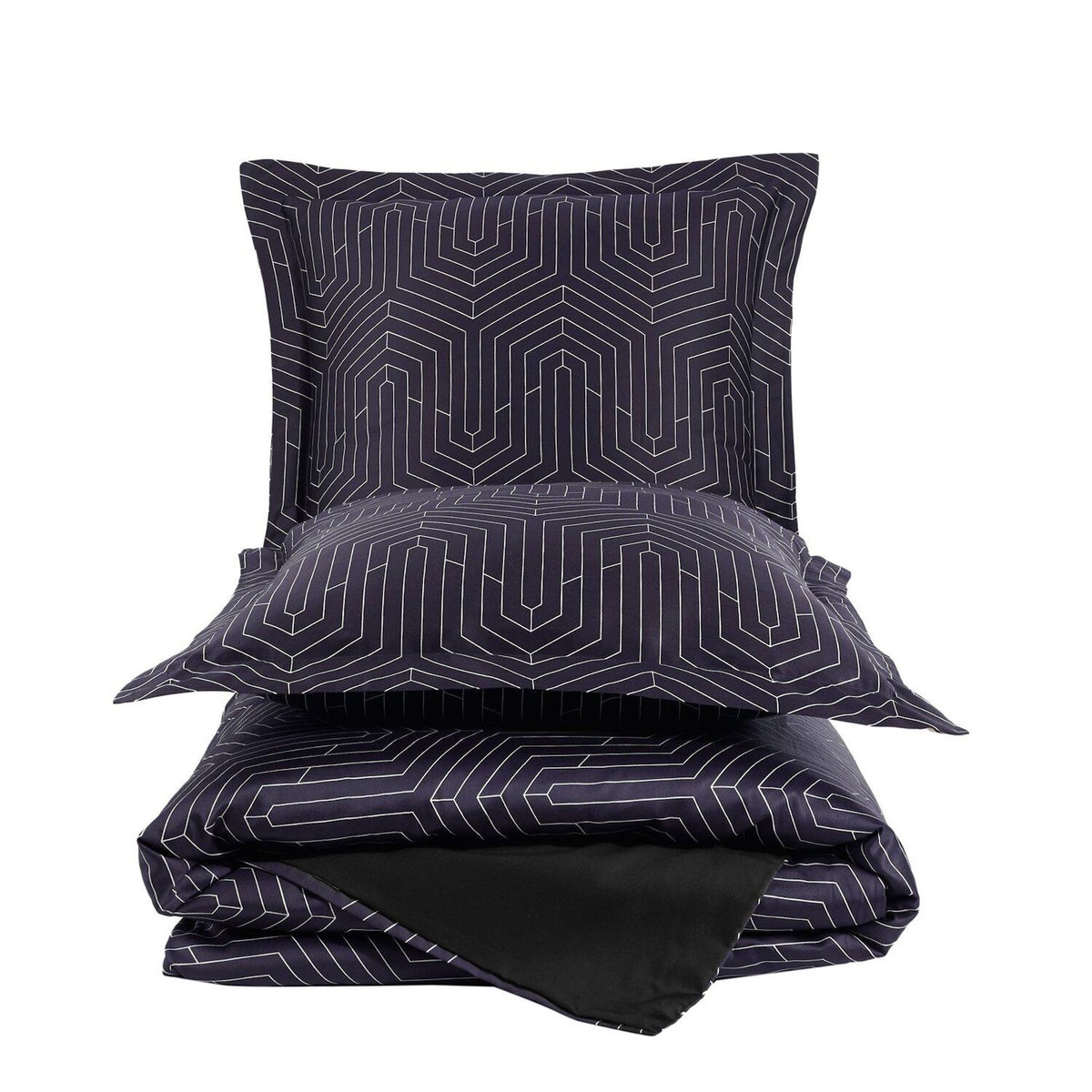 Home collection Parure Housse de couette 3 pcs 240x220 cm 100% satin de coton 82 fils imprimé. Strada black