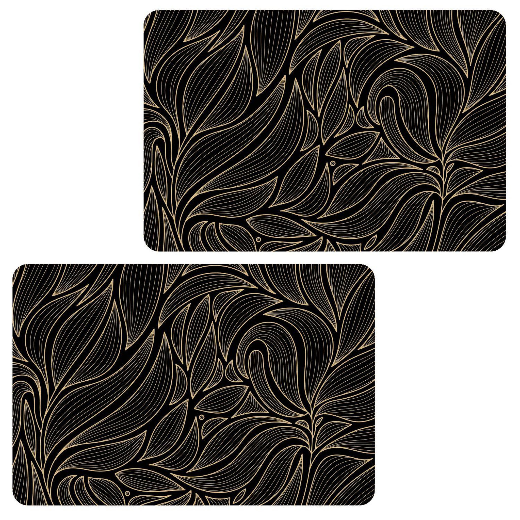 HABITABLE Lot de 2 sets de table motif feuillage avec encre métallique COSMO - 30 x 45 cm - Or et noir