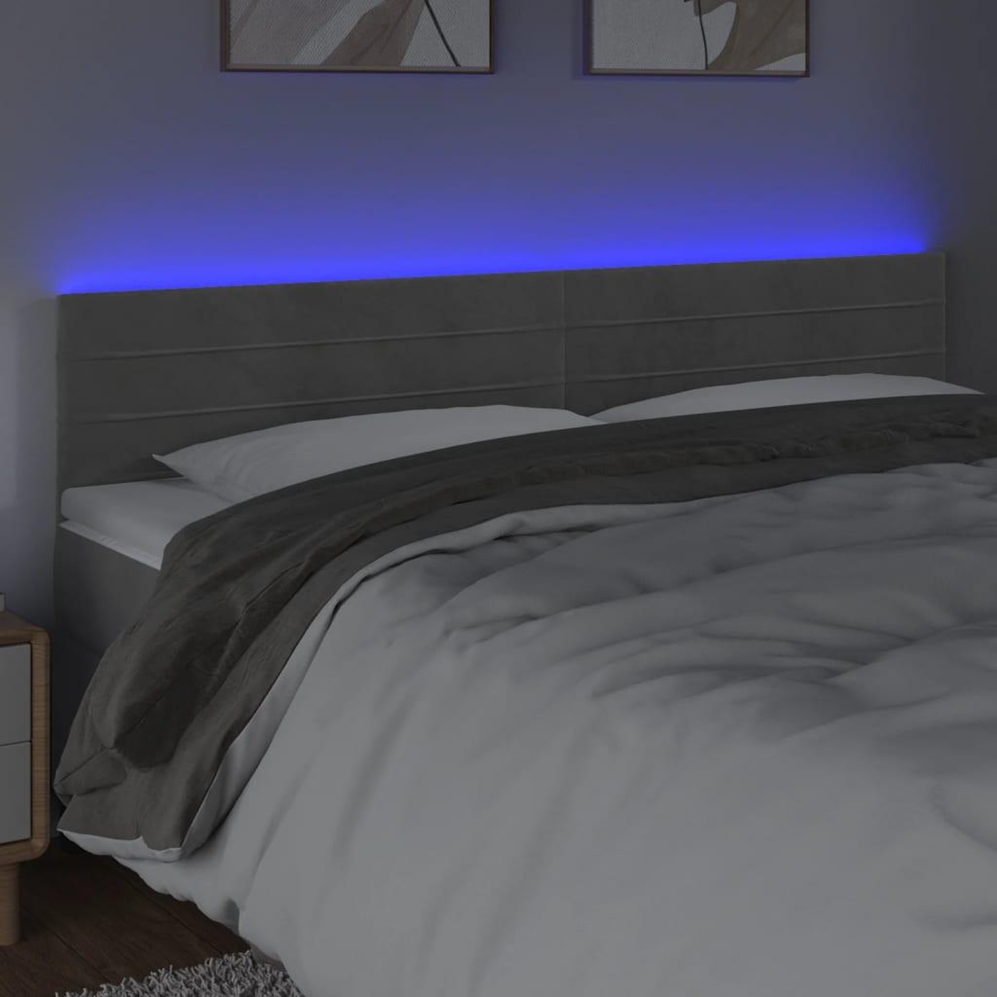 Voir la diapositive 3 : VIDAXL Tete de lit a LED Gris clair 160x5x78/88 cm Velours