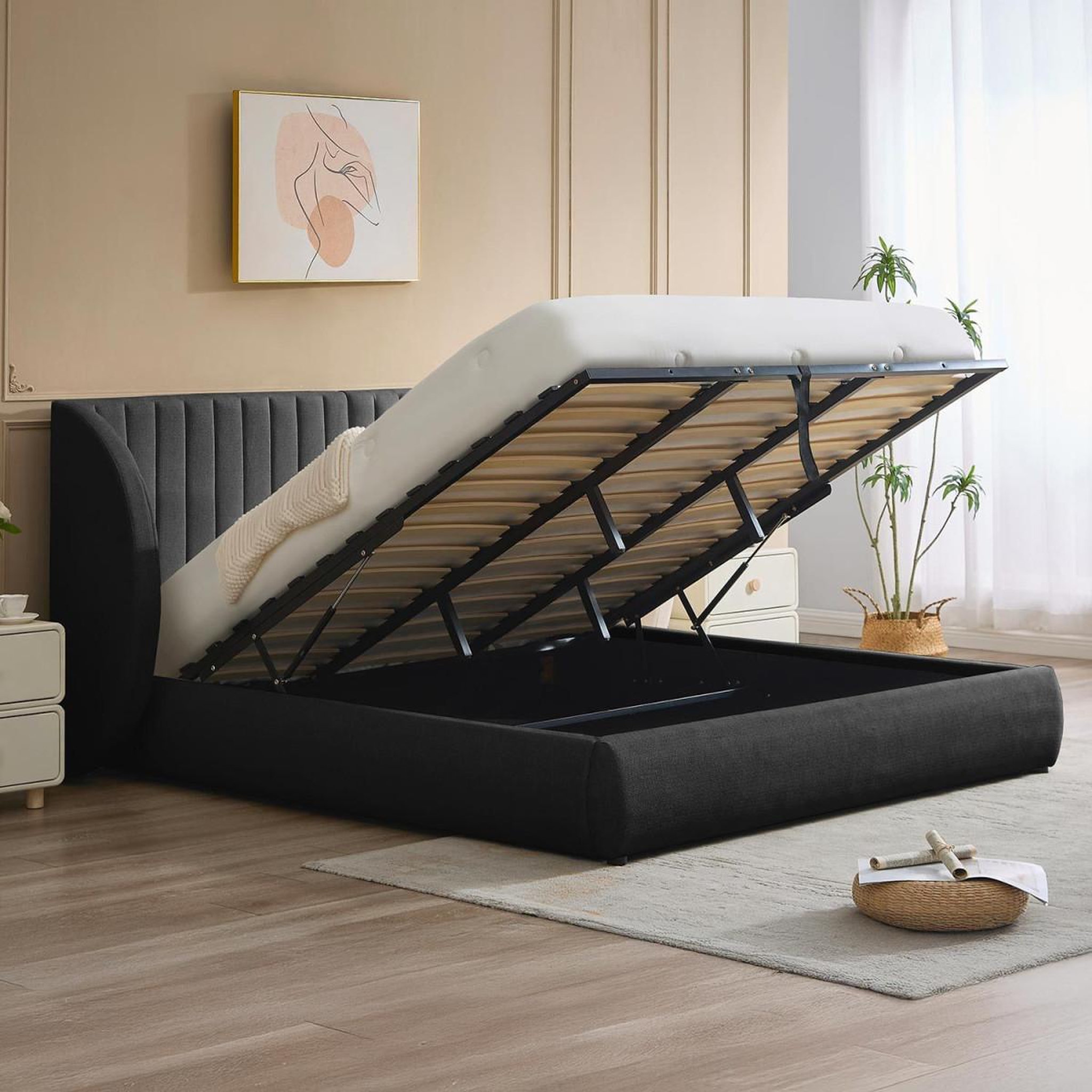 Voir la diapositive 5 : Paris Prix Lit coffre tête de lit modulable  comfy  180x200cm gris foncé