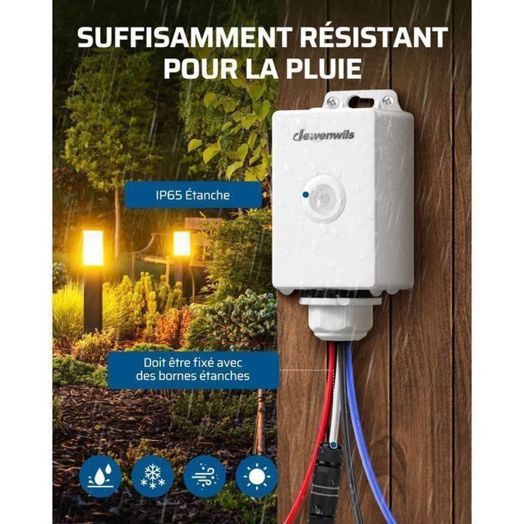 Voir la diapositive 4 : Interrupteur sans fil extérieur 433,92 MHz avec télécommande IP65 230 V 3000 W portée 30 m