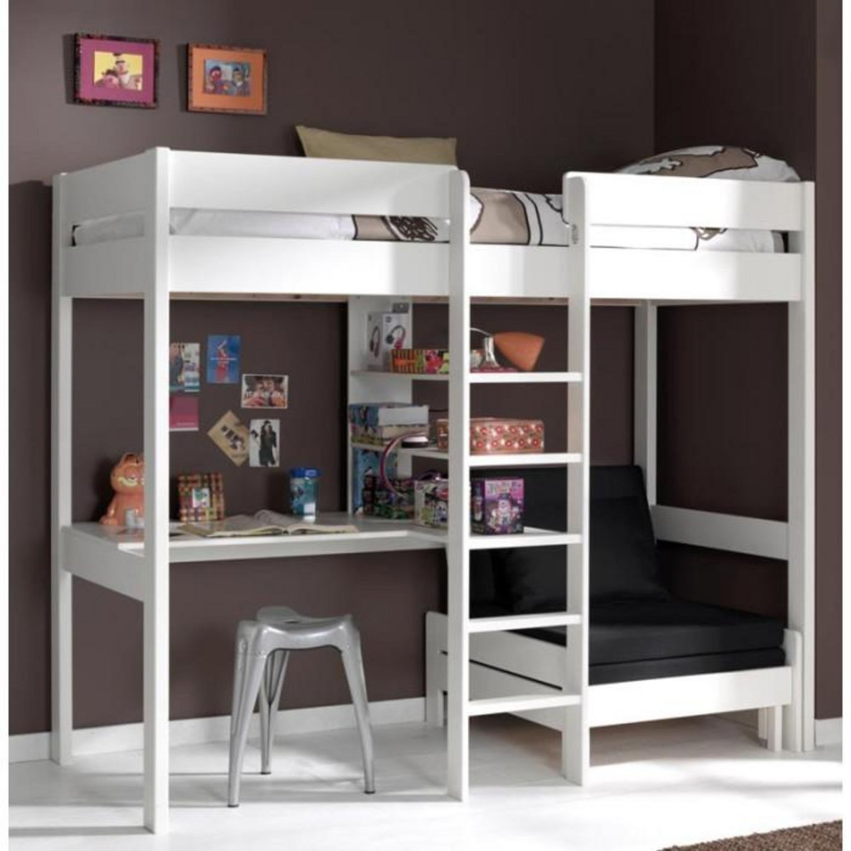 Paris Prix Lit Mezzanine Avec Fauteuil  Pino  90x200cm Blanc