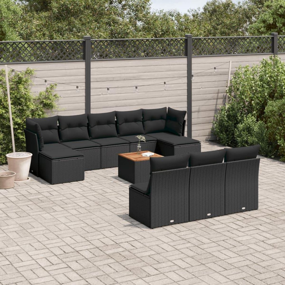VIDAXL Salon de jardin 11 pcs avec coussins noir resine tressee