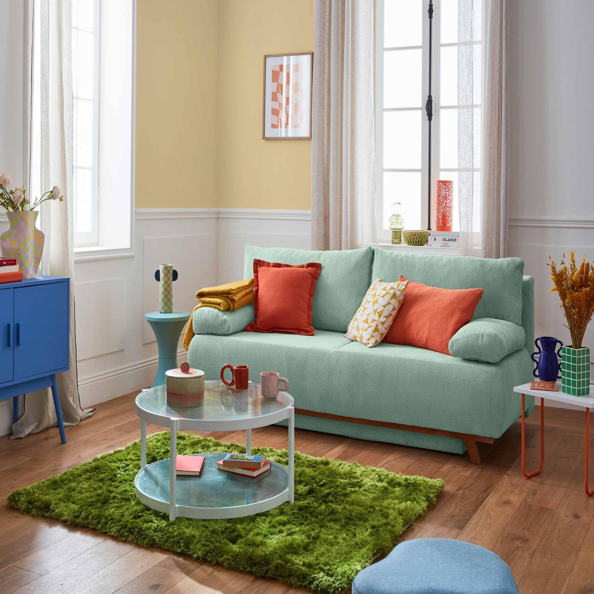 Voir la diapositive 5 : BEST MOBILIER Cristal - canapé 3 places - convertible avec coffre - en velours texturé