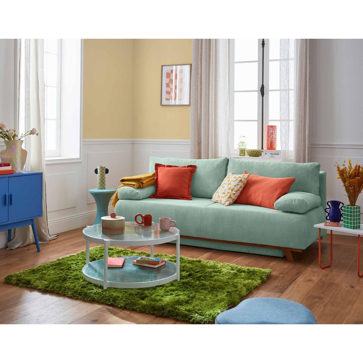 BEST MOBILIER Cristal - canapé 3 places - convertible avec coffre - en velours texturé