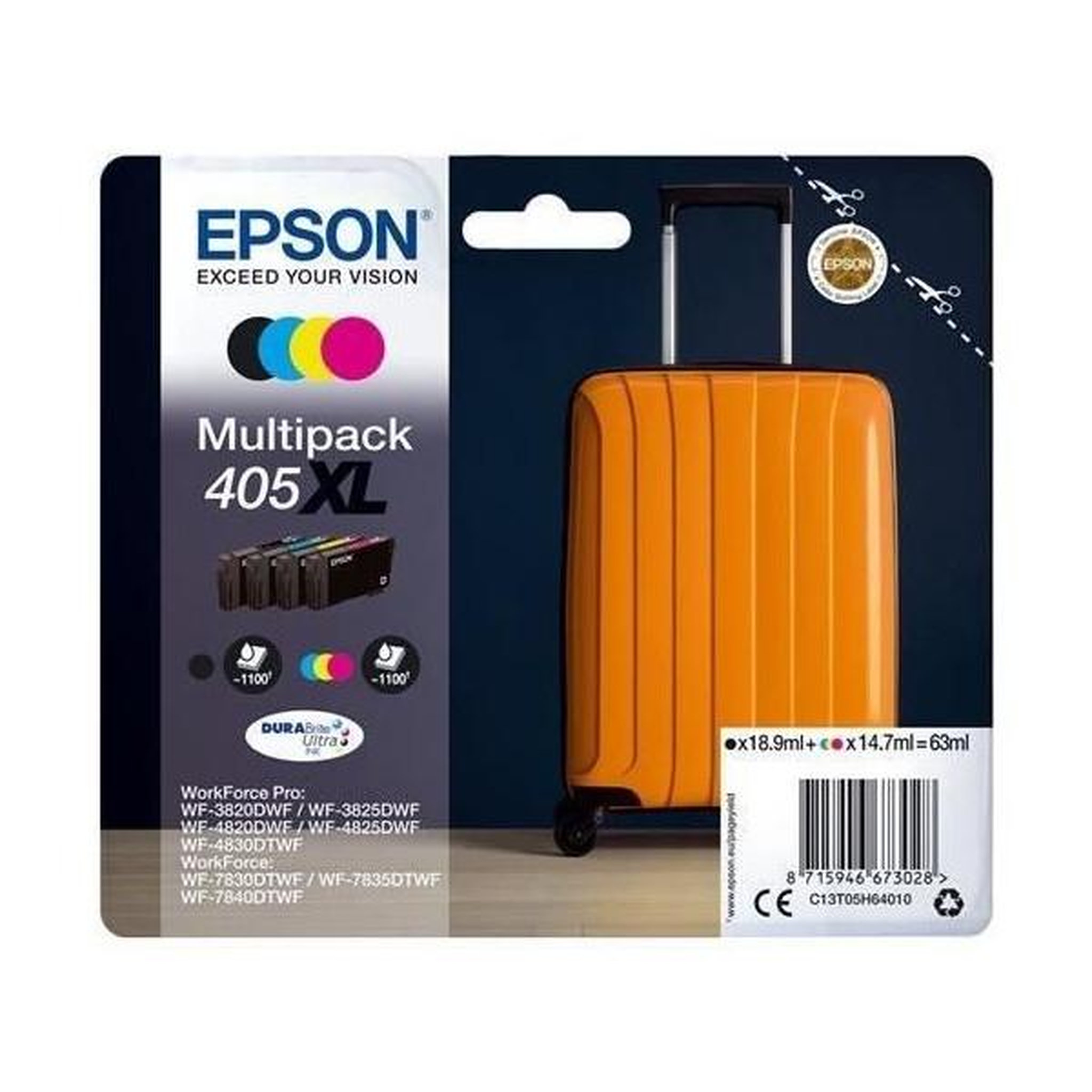 Epson Cartouche imprimante - EPSON - 405XL C13T05H64010 - Cyan, magenta, jaune, noir - Pack de 4 - XL 63ml