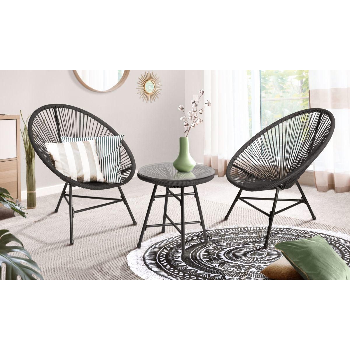 Inkazen Salon bas de jardin en résine gris 2 places IBIZA