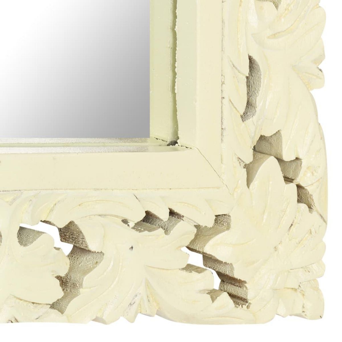 VIDAXL Miroir sculpte a la main Blanc 80x50 cm Bois de manguier massif