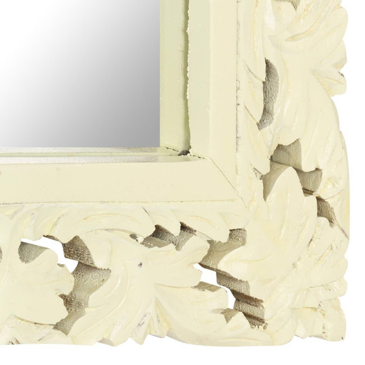 VIDAXL Miroir sculpte a la main Blanc 80x50 cm Bois de manguier massif