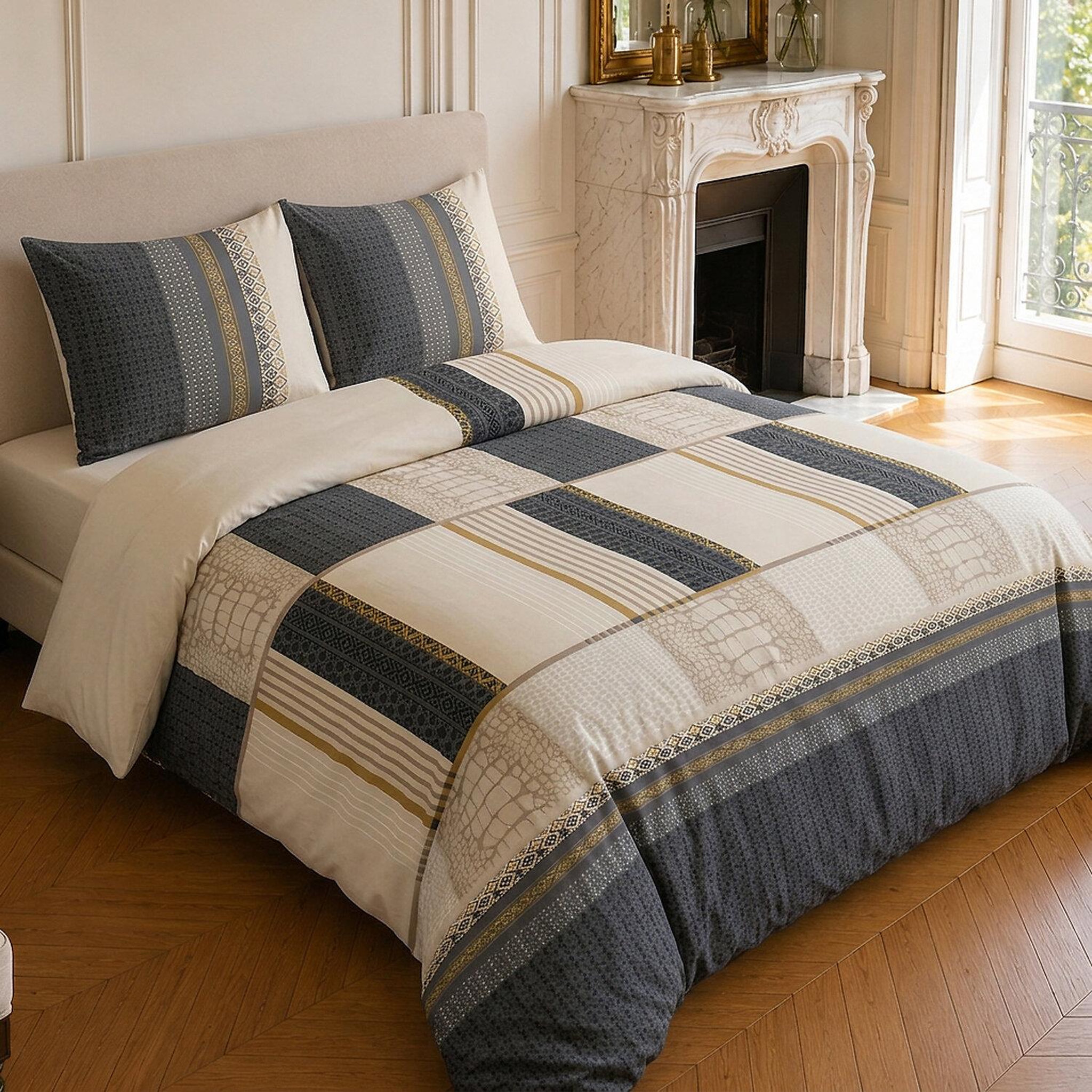 Voir la diapositive 2 : Home collection Parure housse de couette imprimée 100% microfibre - helene - 220x240 cm