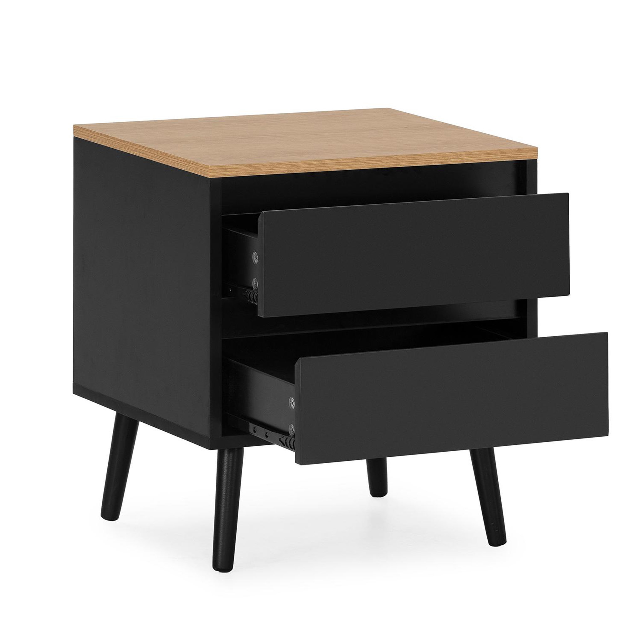Voir la diapositive 3 : VS VENTA-STOCK Table de chevet Desi 2 tiroirs couleur Noir