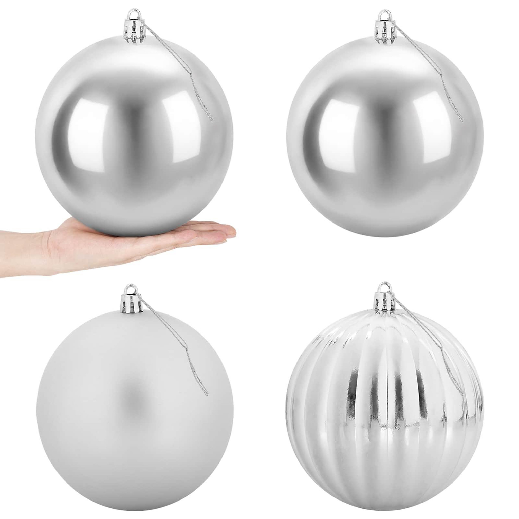 VIDAXL Lot de boules de Noël XXL 4 pc Argente Diam. 20 cm Plastique