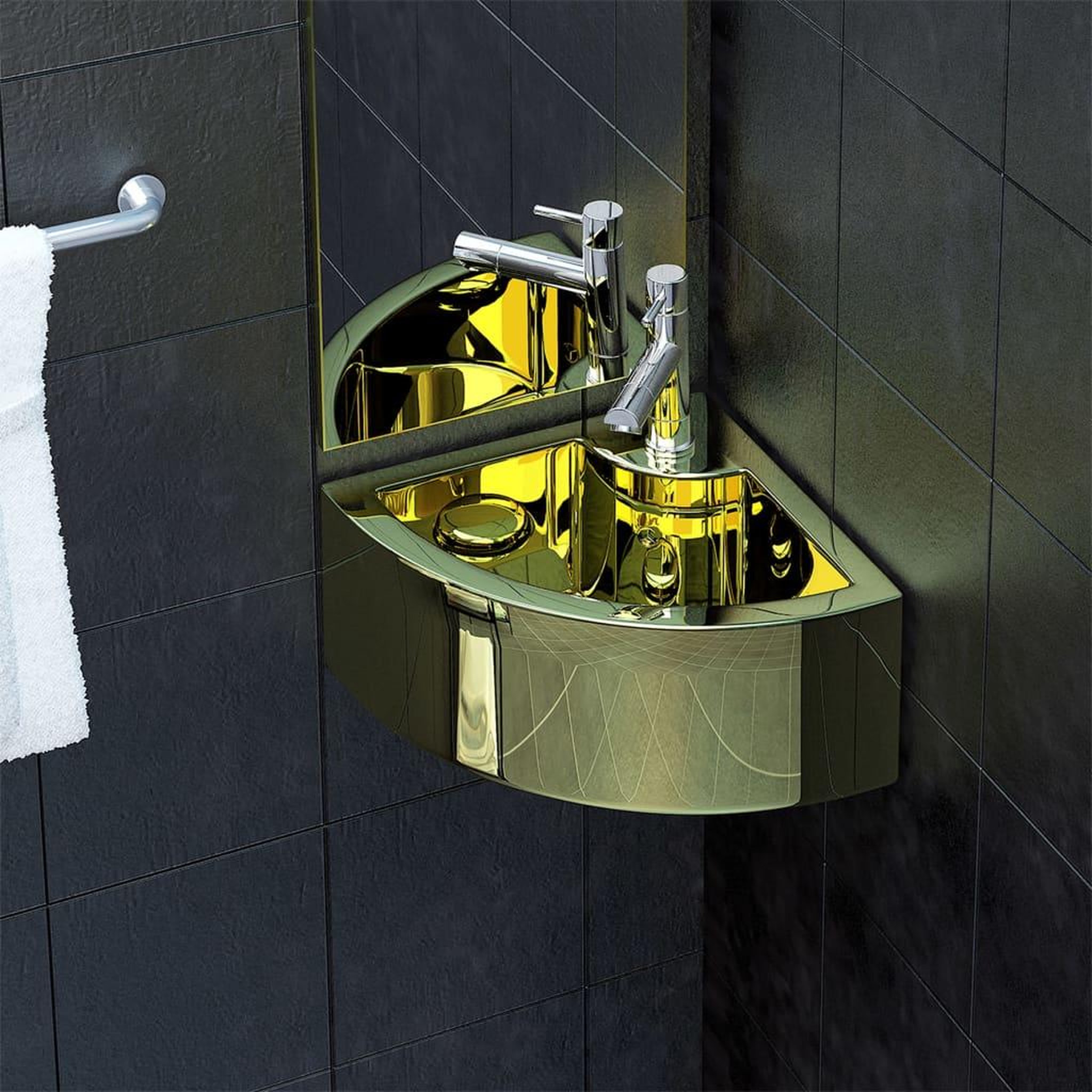 Voir la diapositive 1 : VIDAXL Lavabo avec trop-plein 45x32x12,5 cm Ceramique Dore