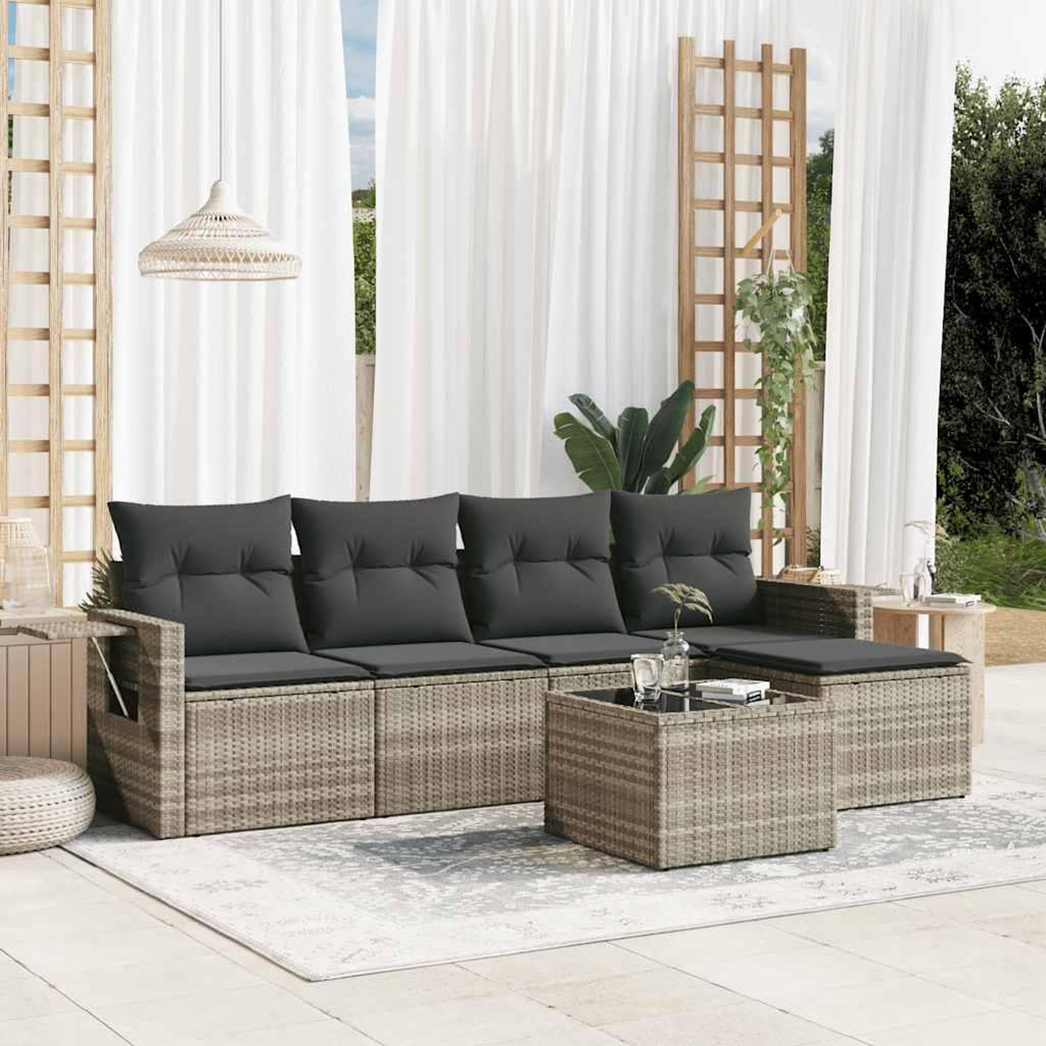 VIDAXL Salon de jardin 6 pcs avec coussins gris clair resine tressee