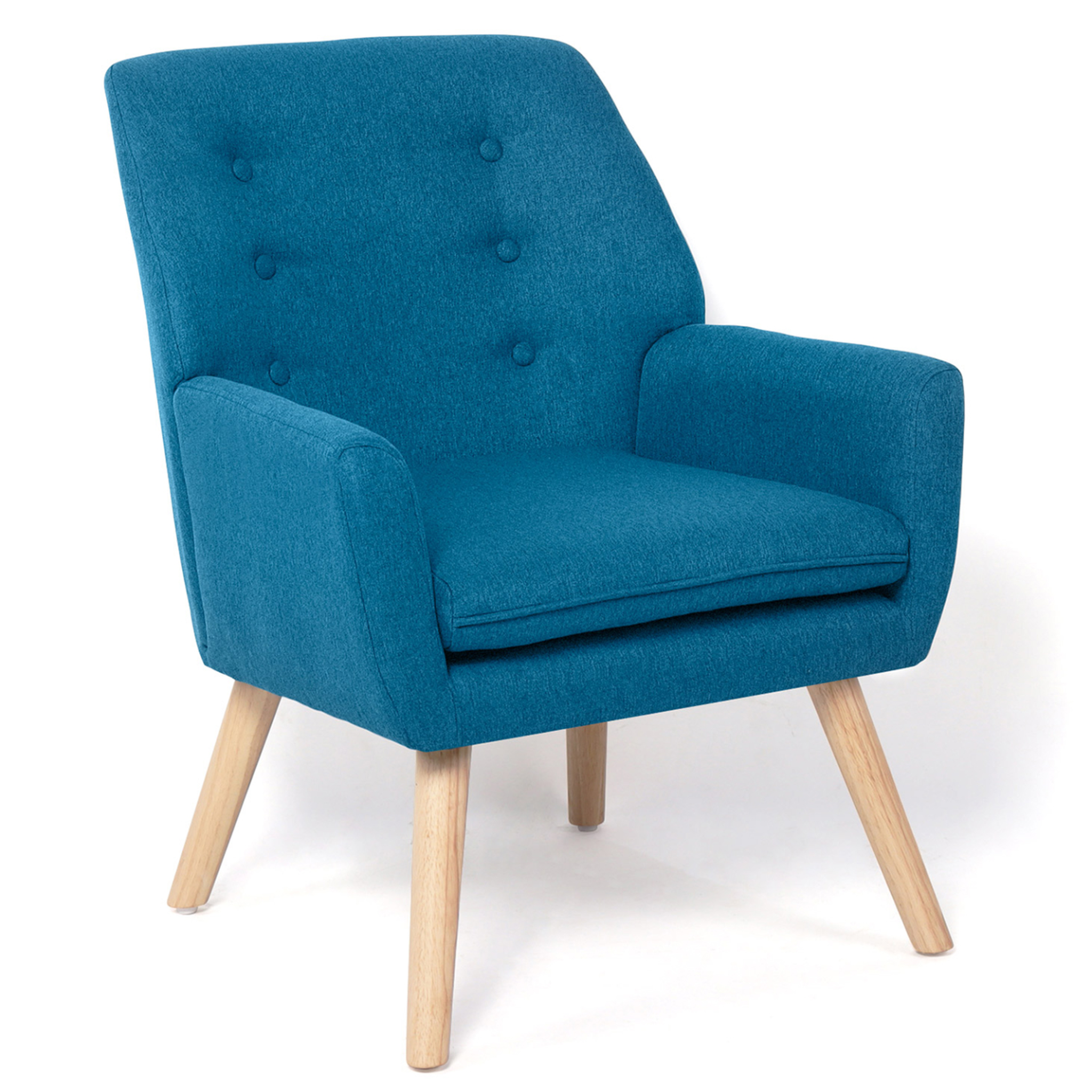 ID MARKET Fauteuil scandinave nat en tissu bleu canard